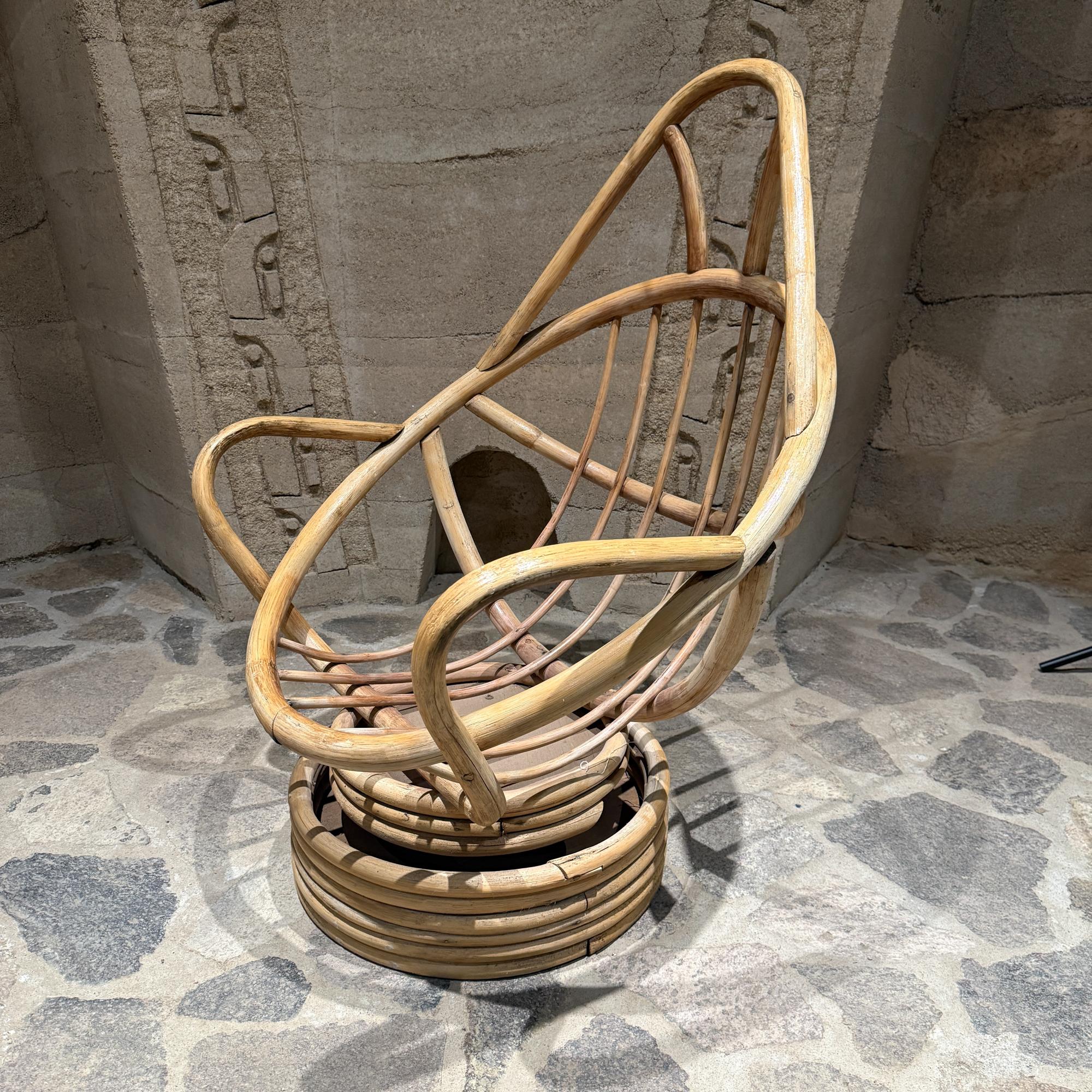 Swivel Bucket Lounge Chair on Stacked Rattan  Bamboo Pedestal Base Mid Century For Sale 4