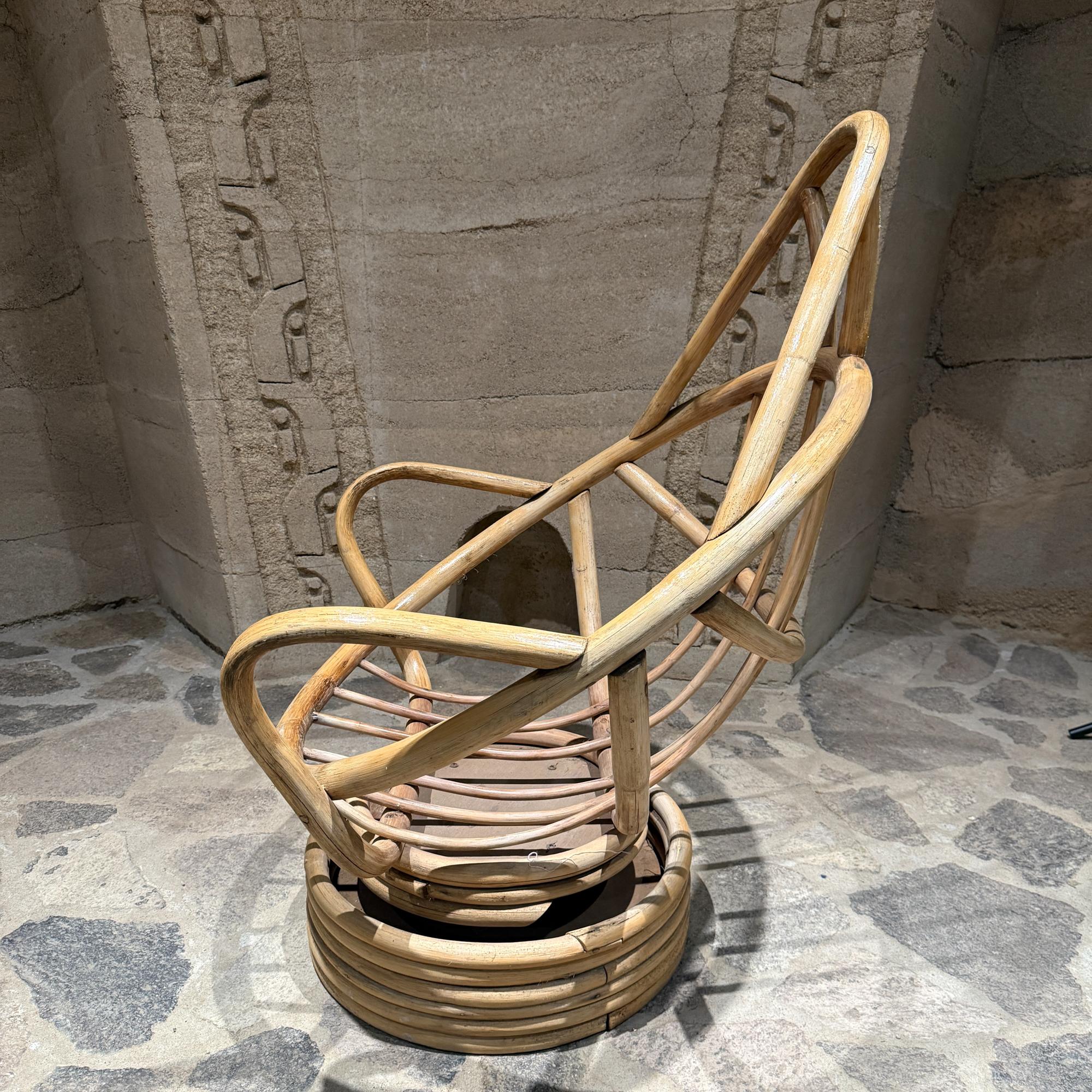 Mid-Century Modern Swivel Bucket Lounge Chair on Stacked Rattan  Bamboo Pedestal Base Mid Century For Sale