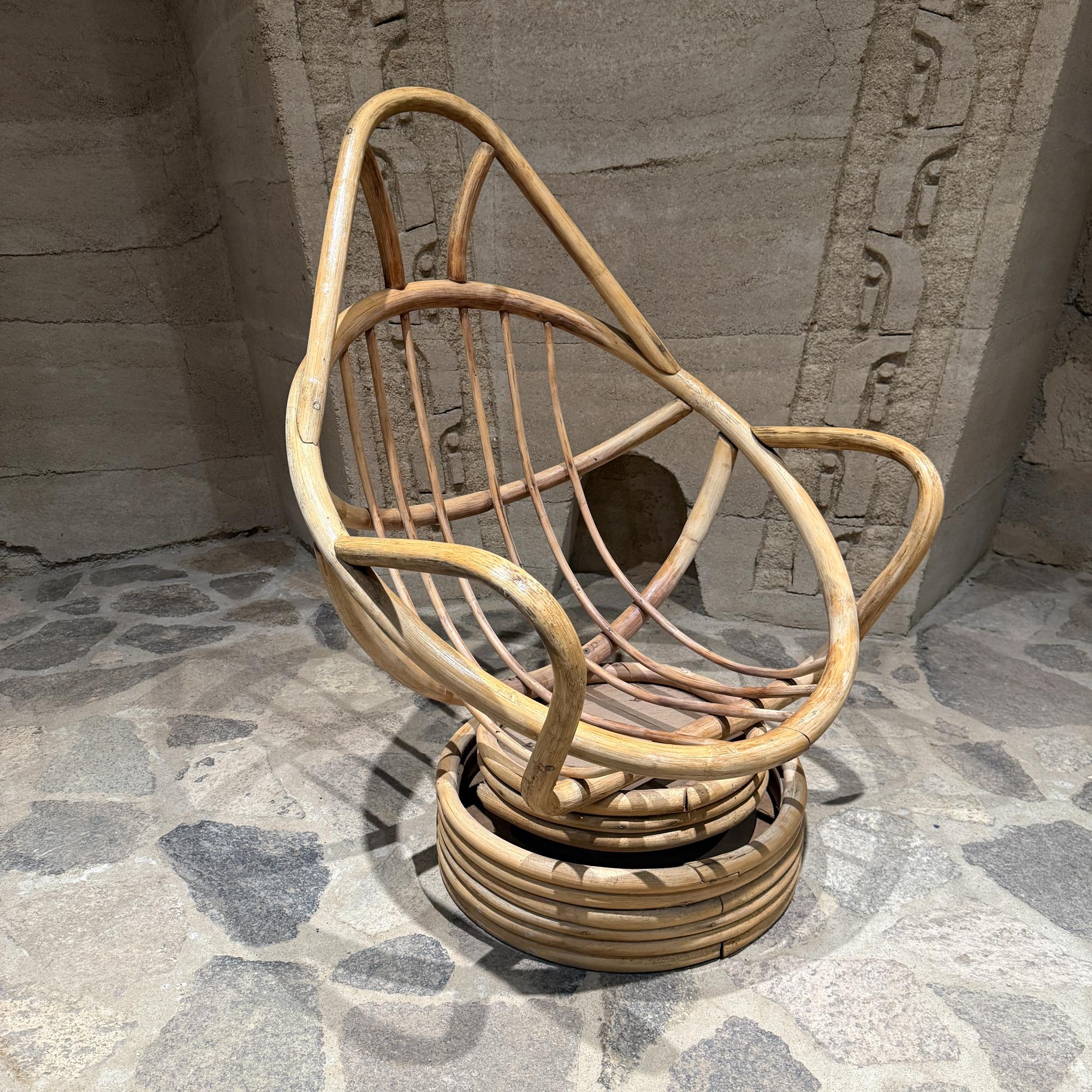 Swivel Bucket Lounge Chair on Stacked Rattan  Bamboo Pedestal Base Mid Century For Sale 2