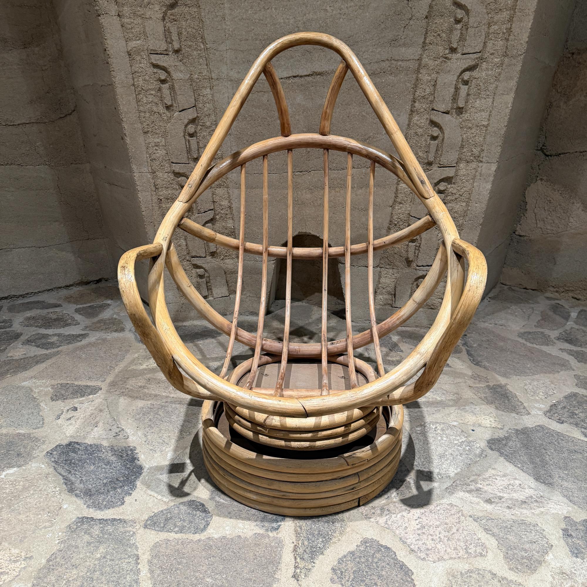 Swivel Bucket Lounge Chair on Stacked Rattan  Bamboo Pedestal Base Mid Century For Sale 3