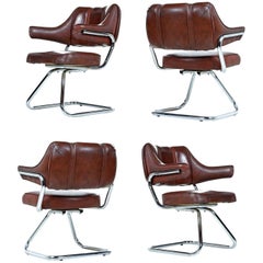 Swivel Cantilever Chrome Dinette Chair Set by Howell, 1970s