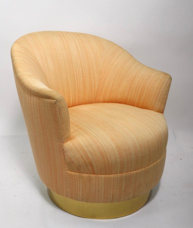Upholstery Swivel Chair and Ottoman Attributed to Milo Baughman