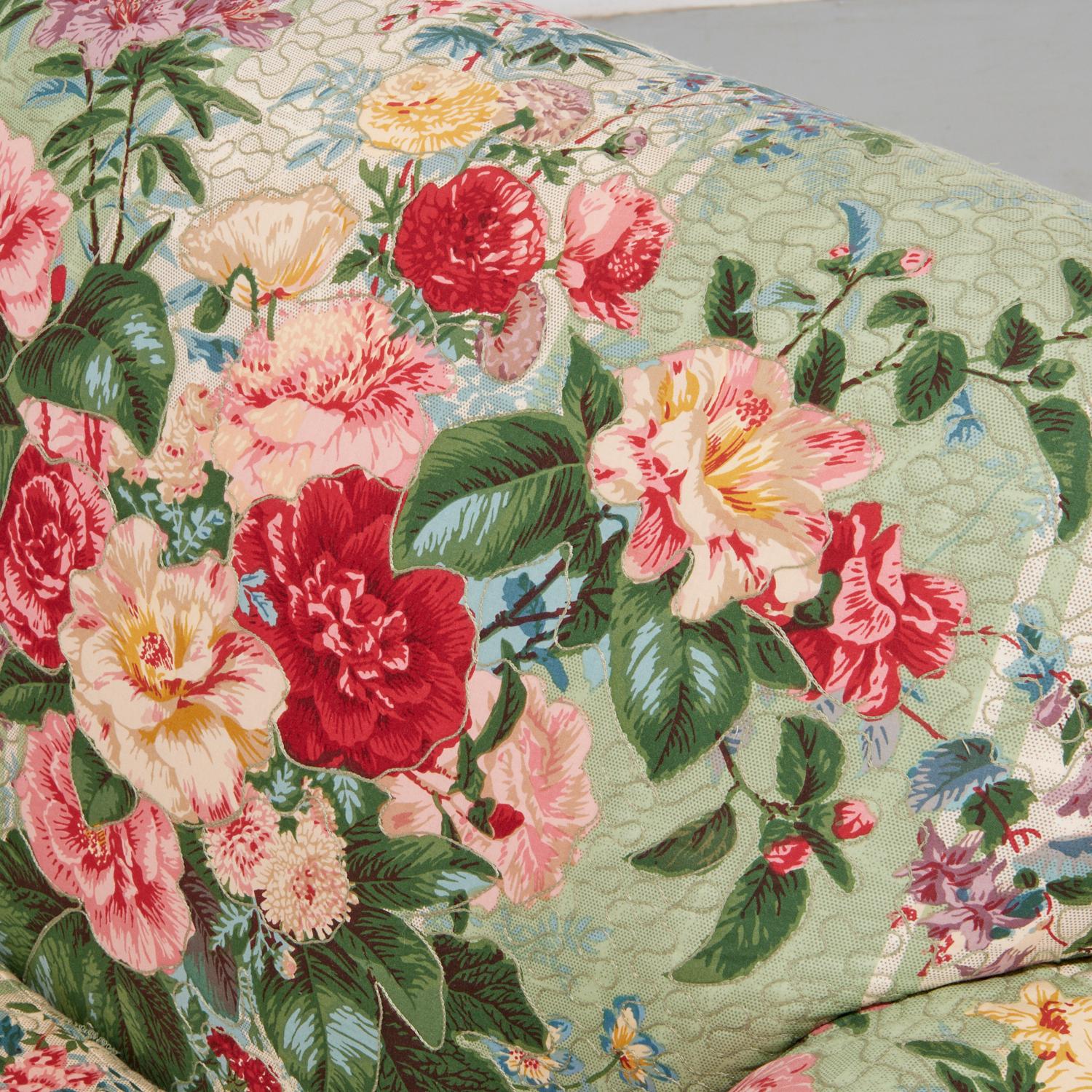 American Swivel Chair and Ottoman in Quilted Floral Chintz Colefax & Fowler Fabric