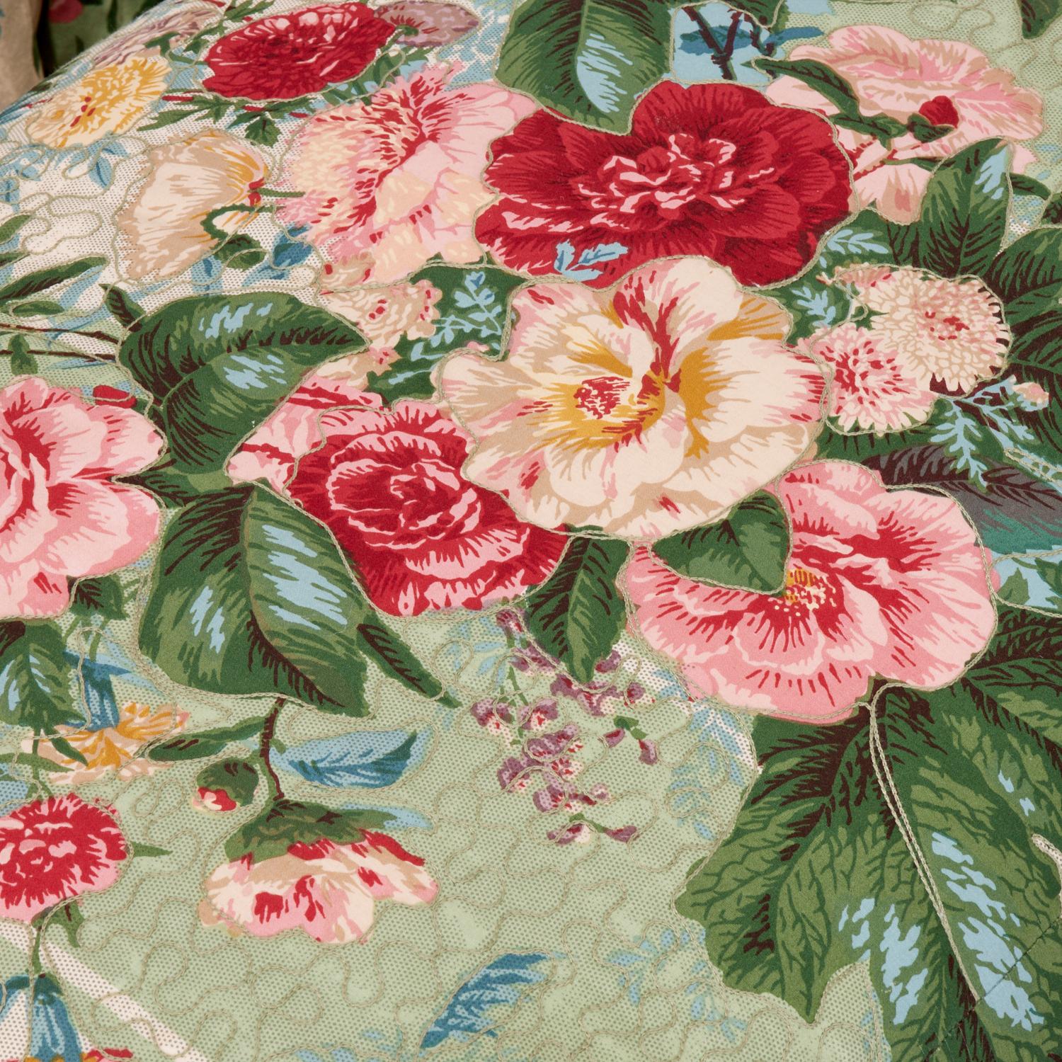 Hand-Crafted Swivel Chair and Ottoman in Quilted Floral Chintz Colefax & Fowler Fabric