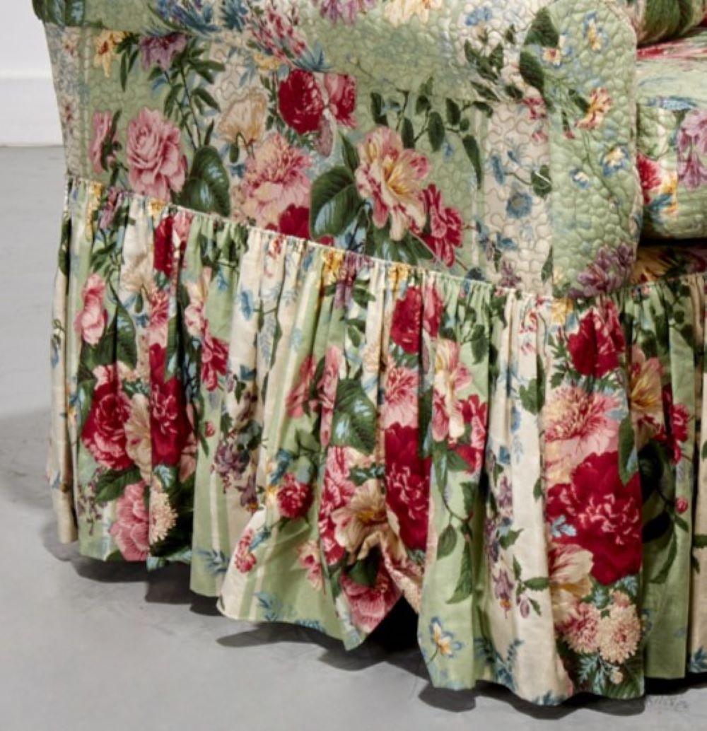 Late 20th Century Swivel Chair and Ottoman in Quilted Floral Chintz Colefax & Fowler Fabric
