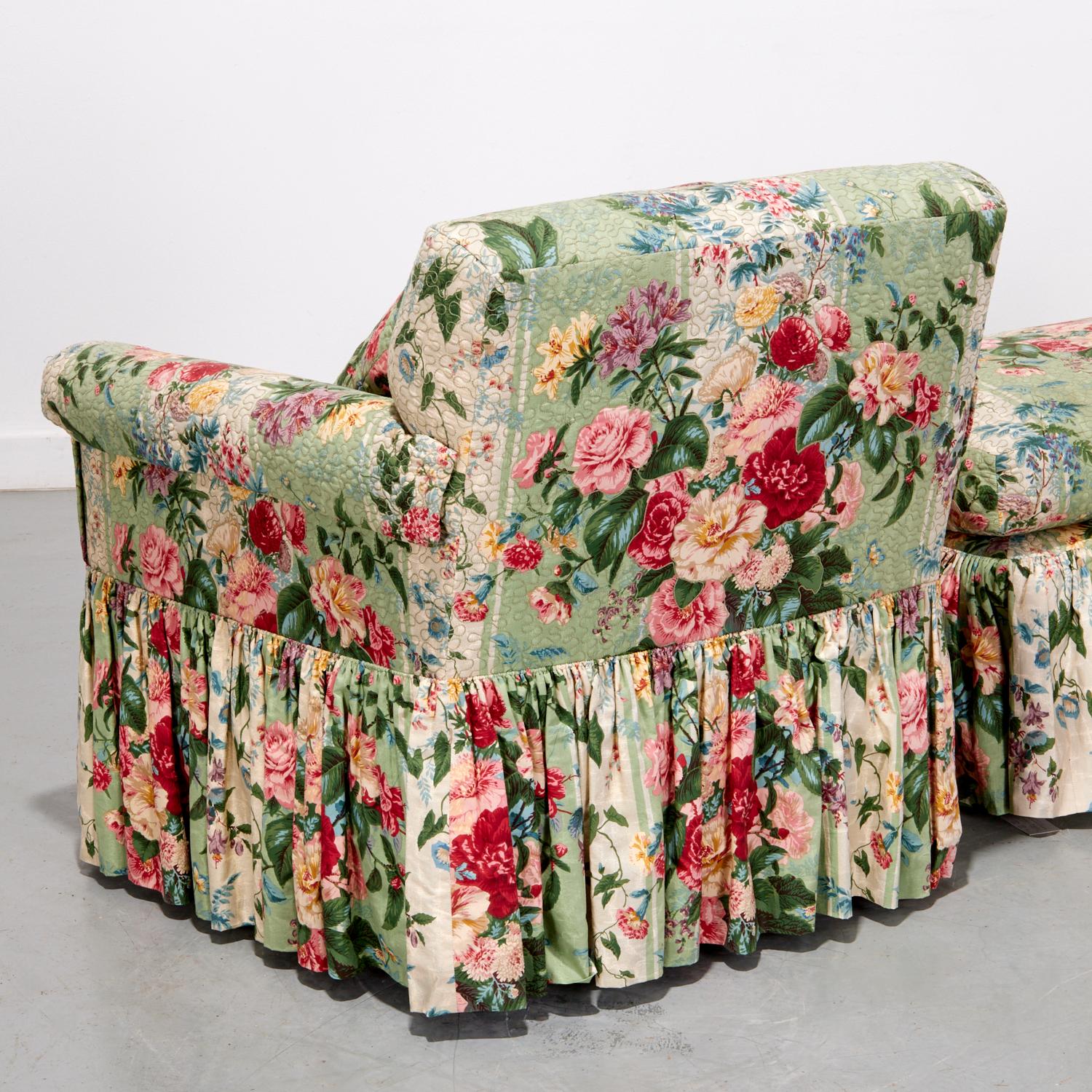 Swivel Chair and Ottoman in Quilted Floral Chintz Colefax & Fowler Fabric 1
