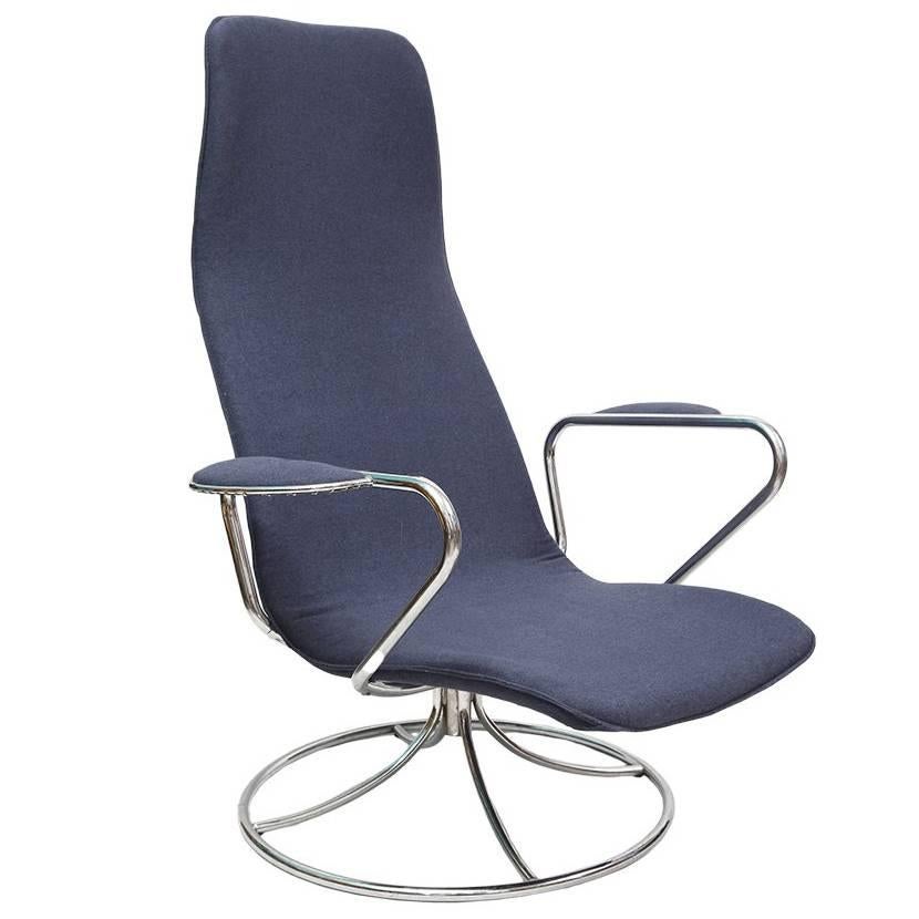 Swivel Chair from Ikea, Chrome and Navy Blue, Sweden, 1980s For Sale