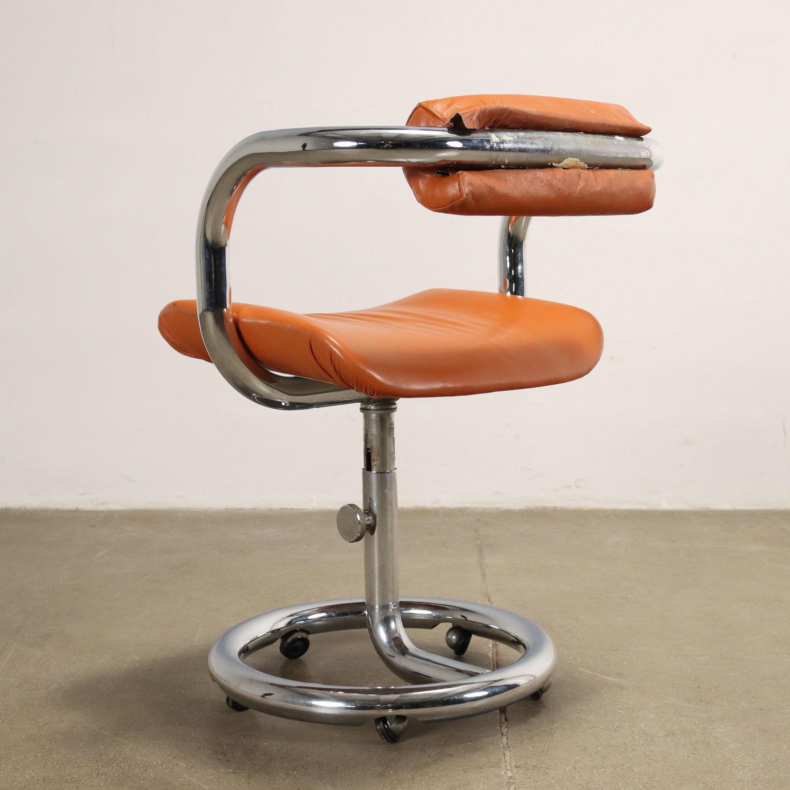 Metal Swivel Chair Leatherette Italy 1970s