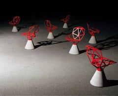 Swivel chair Magis Chair_One - Natural Concrete Base & Red Aluminium Seat