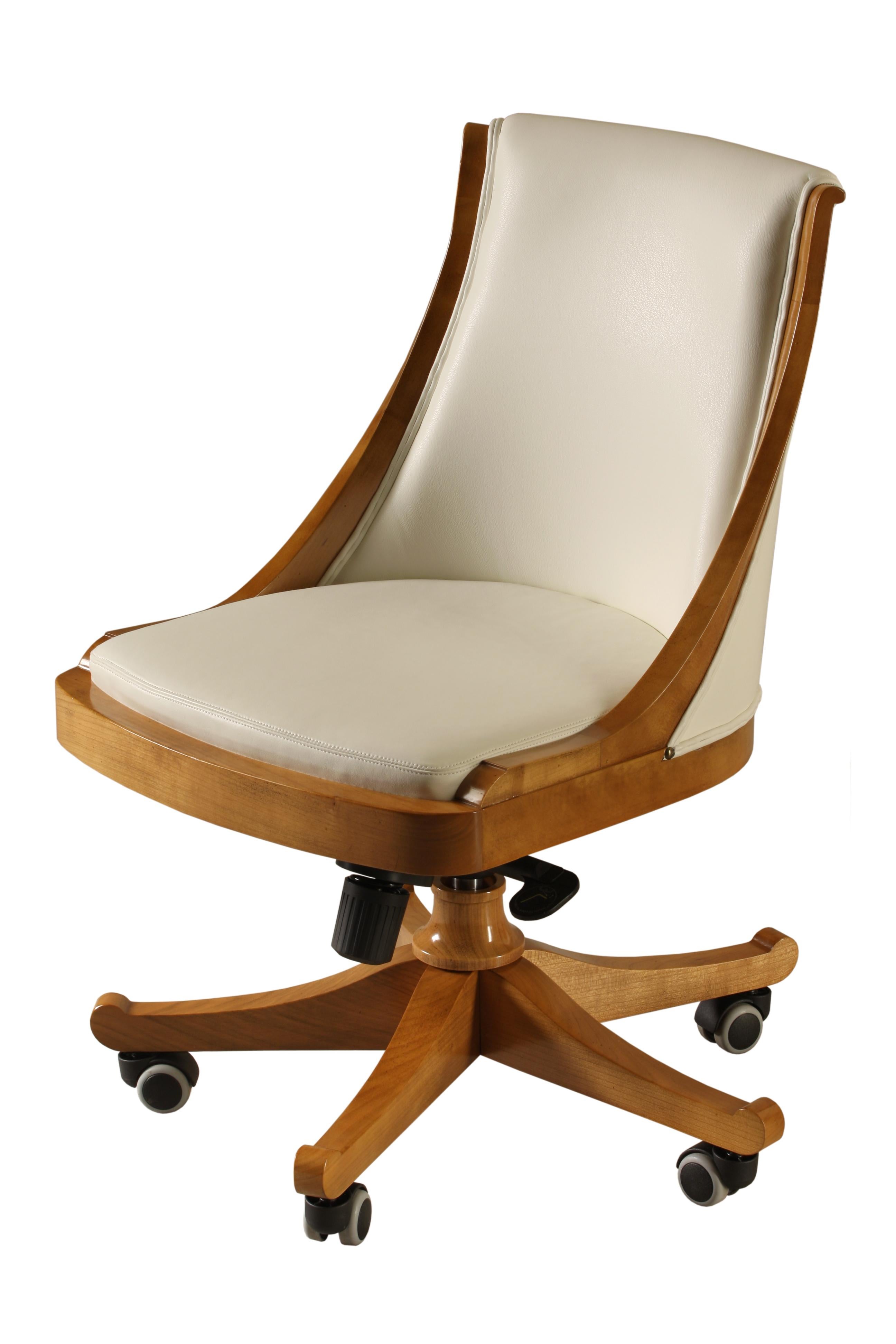 Contemporary Swivel Chair on Wheels Made in Cherrywood