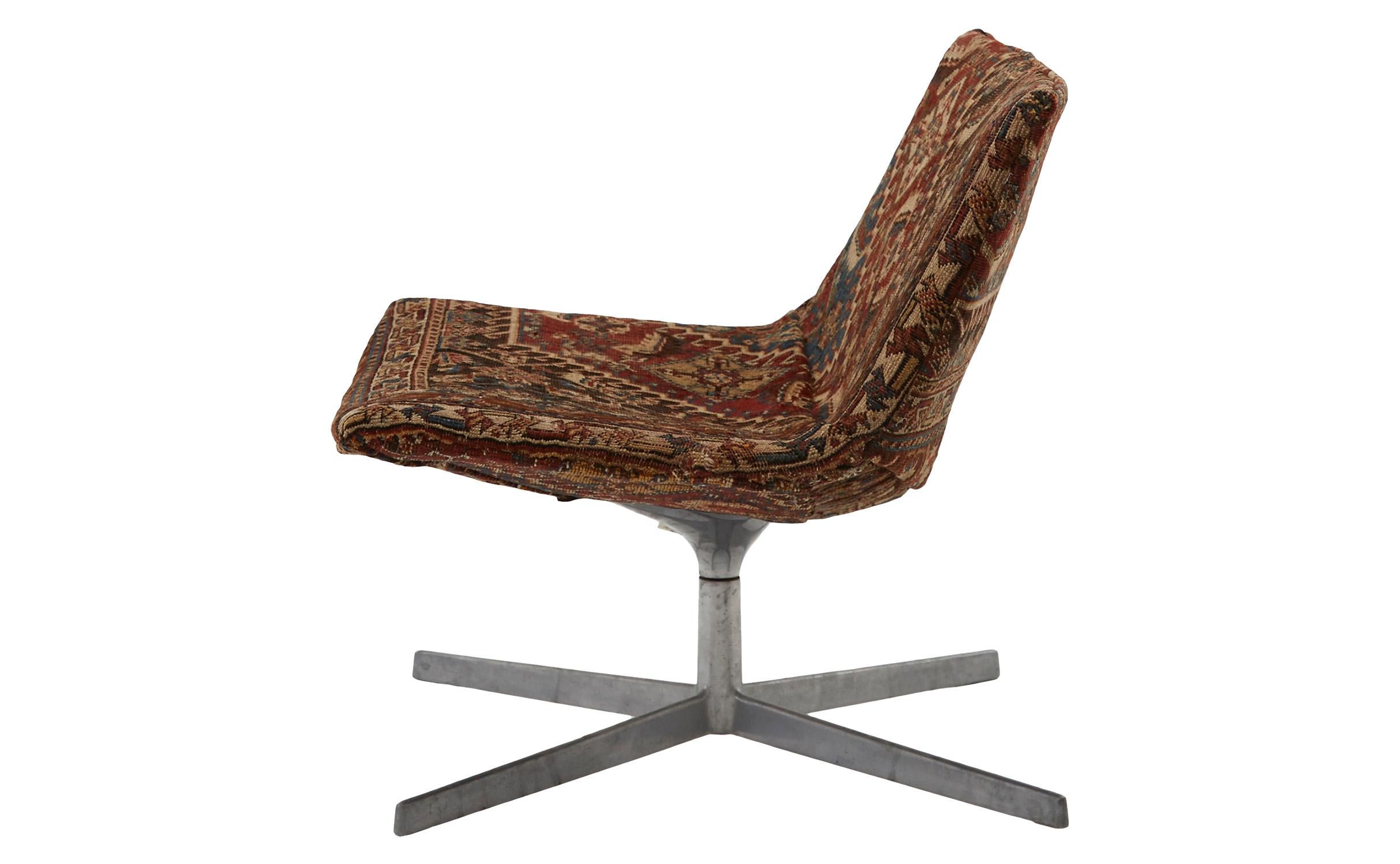Mid-Century Modern Swivel Chair Reupholstered with Vintage Rug