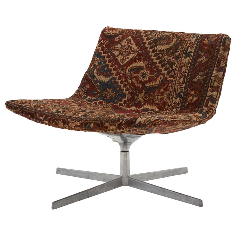 Swivel Chair Reupholstered with Vintage Rug at 1stDibs