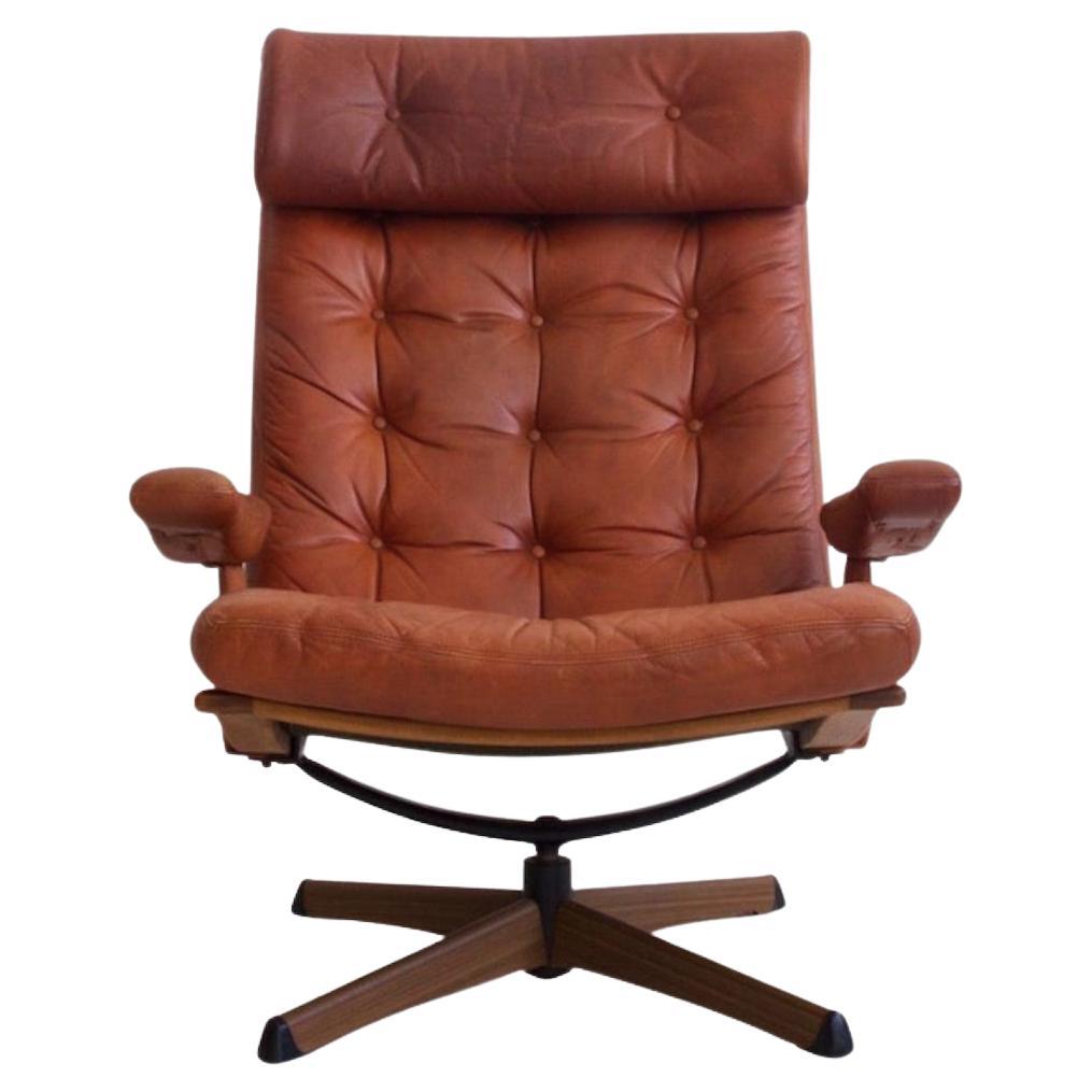 Swivel Chair Upholstered in Brown Leather by Göte Möbler For Sale
