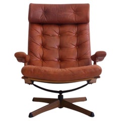 Swivel Chair Upholstered in Brown Leather by Göte Möbler