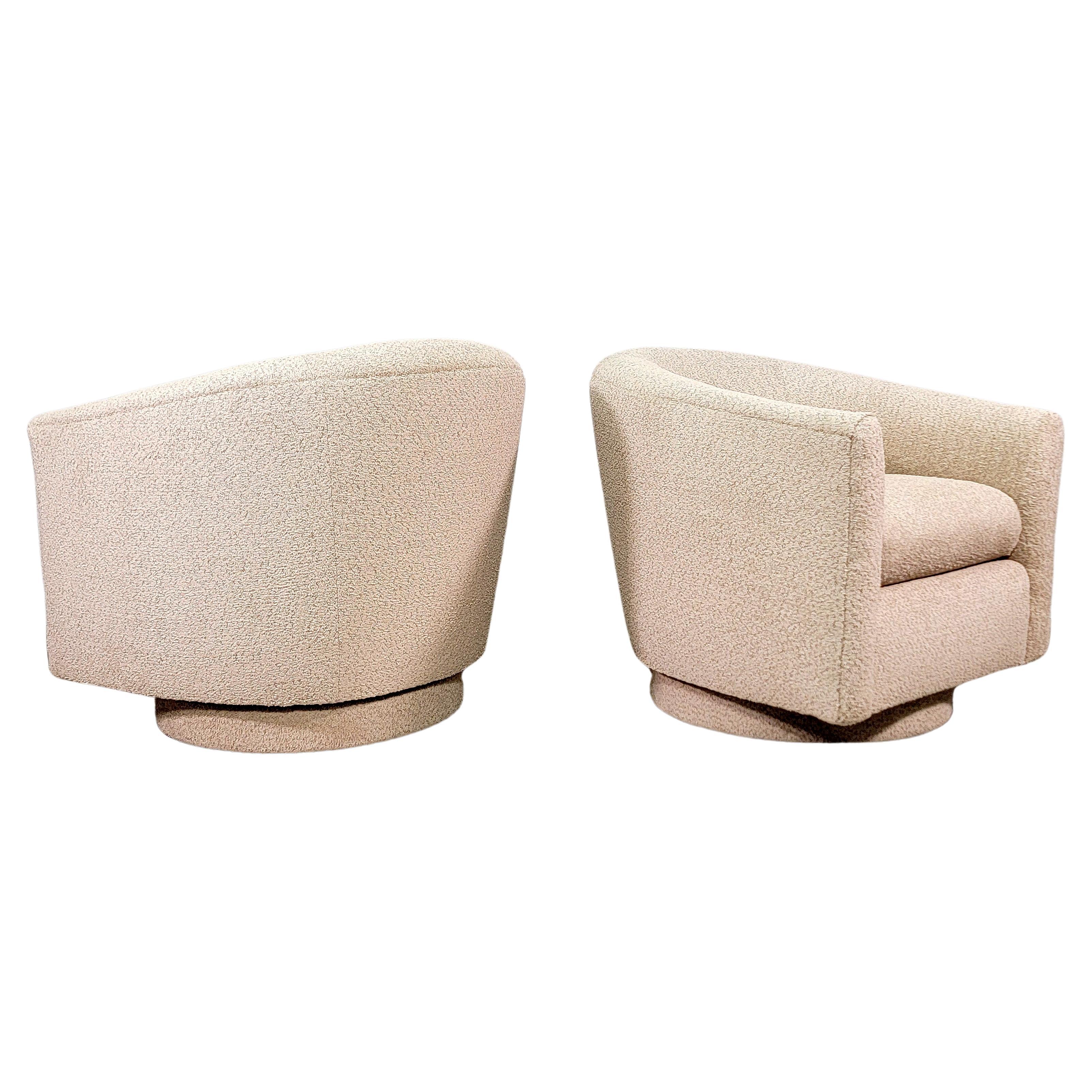American Swivel Chairs in Bouclé in the Style of Milo Baughman, 1970s
