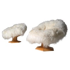 Swivel chairs in long hair sheepskin by Erik Lindgren for Westnofa, 1970s