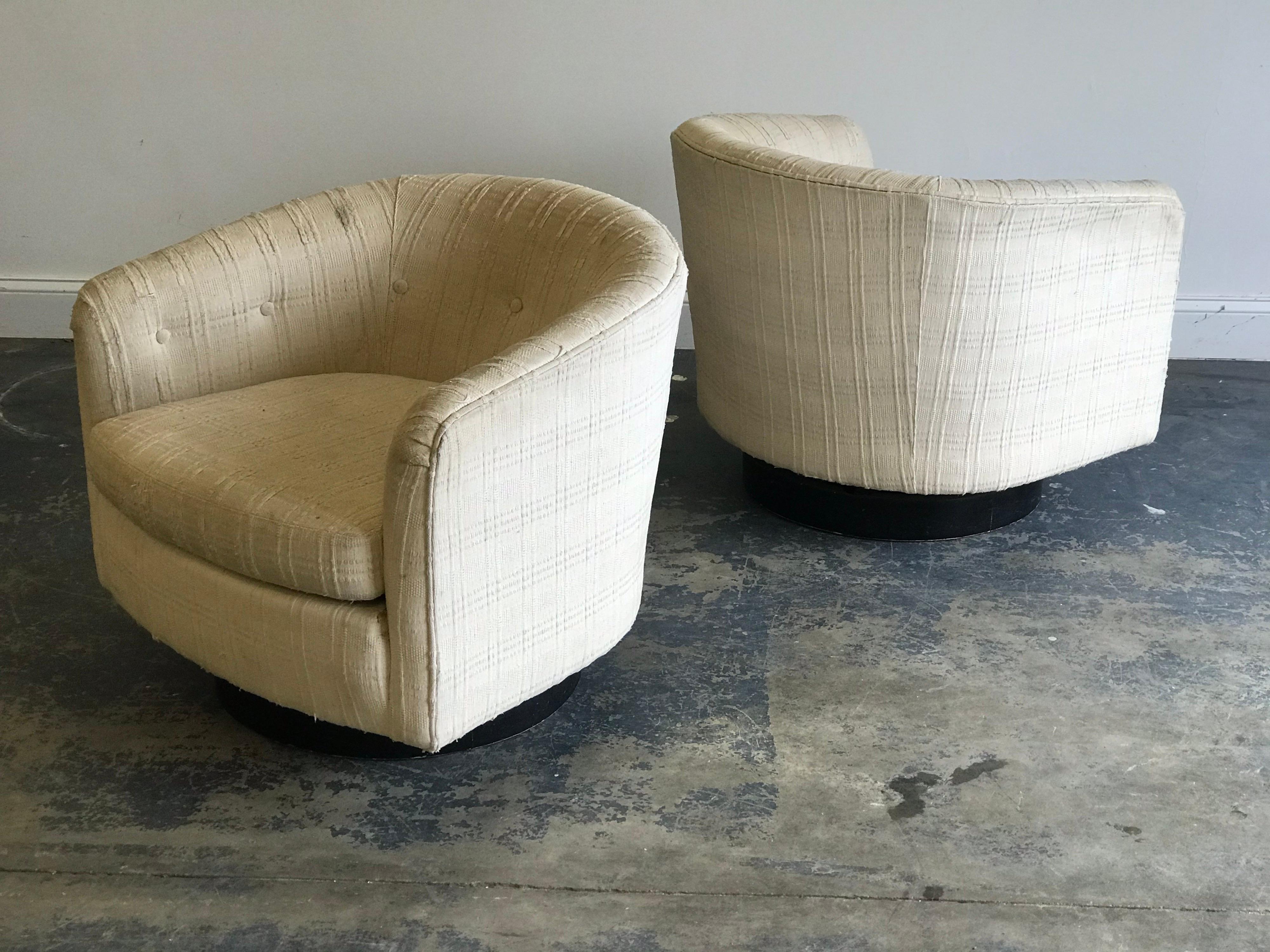 Upholstery Swivel Chairs in the Style of Milo Baughman