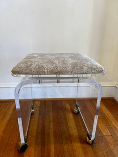 Swivel Clear Lucite Waterfall Vanity Stool by Charles Hollis Jones