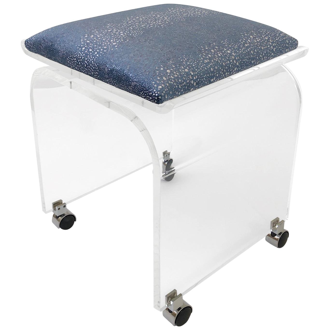 Swivel Clear Lucite Waterfall Vanity Stool by Charles Hollis Jones