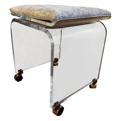 Swivel Clear Lucite Waterfall Vanity Stool by Charles Hollis Jones