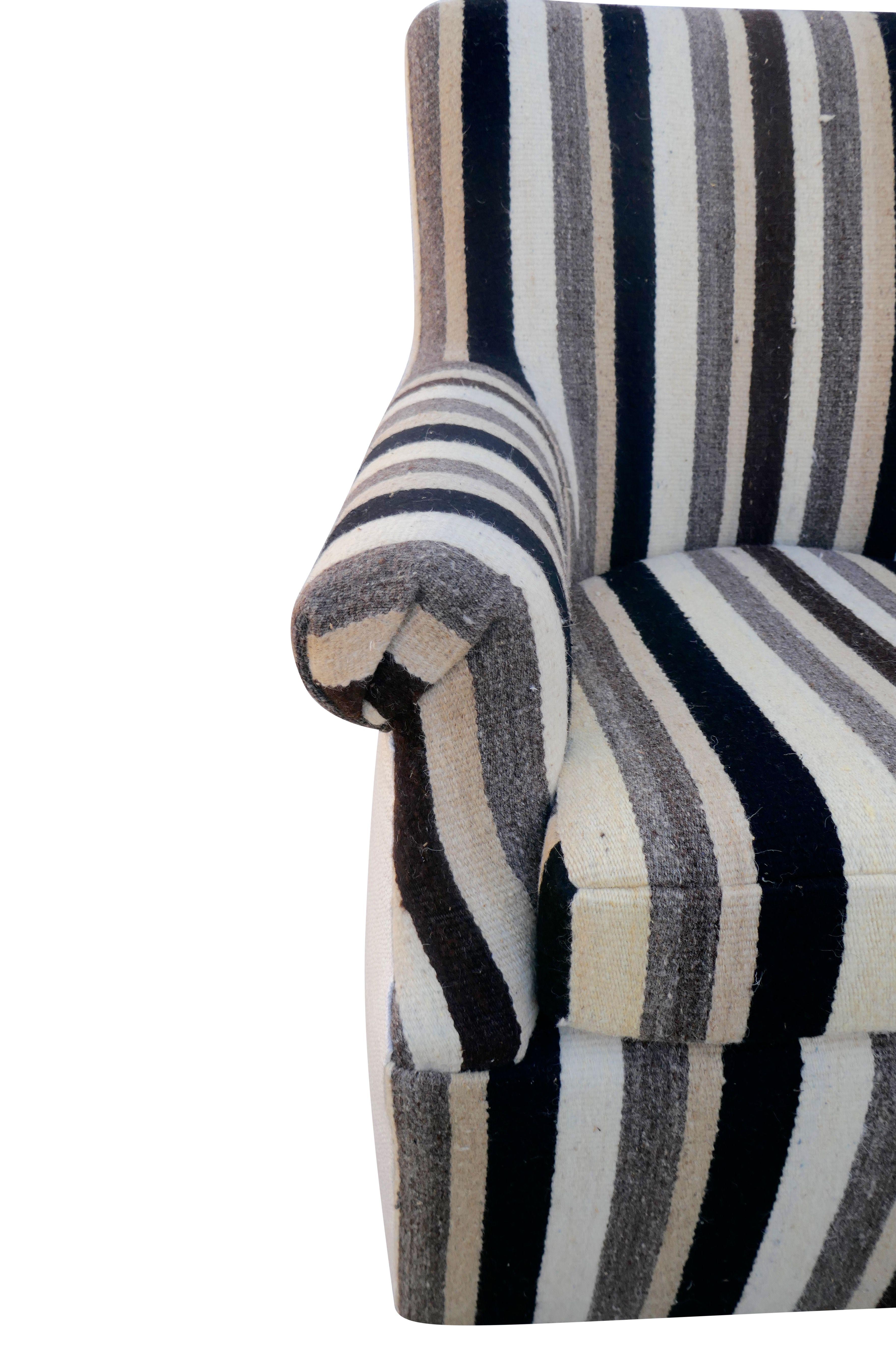 Hand-Crafted Swivel Club Chair in Vintage Berber Tribal Striped Kilim Wool, 