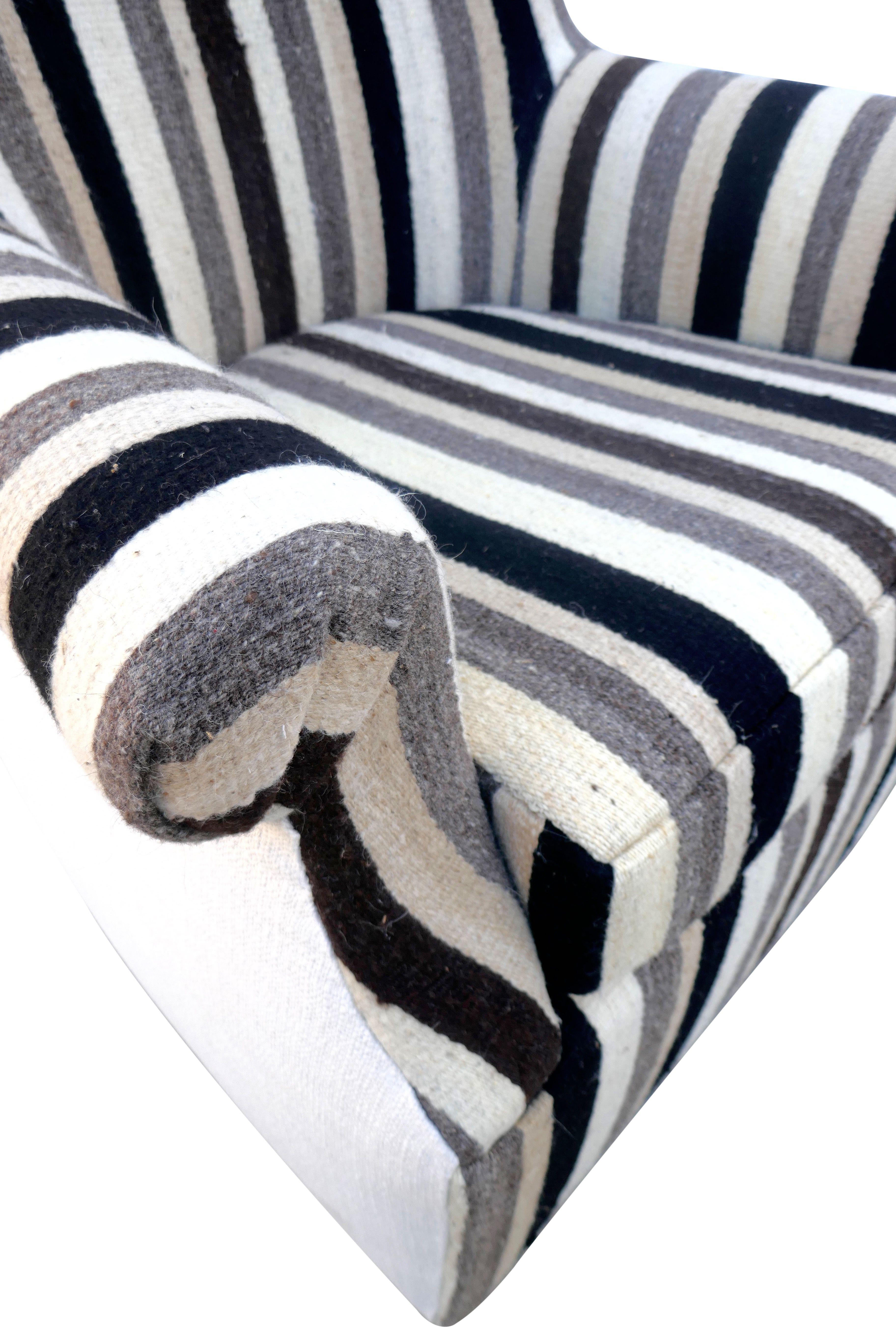 Turkish Swivel Club Chair in Vintage Berber Tribal Striped Kilim Wool, 