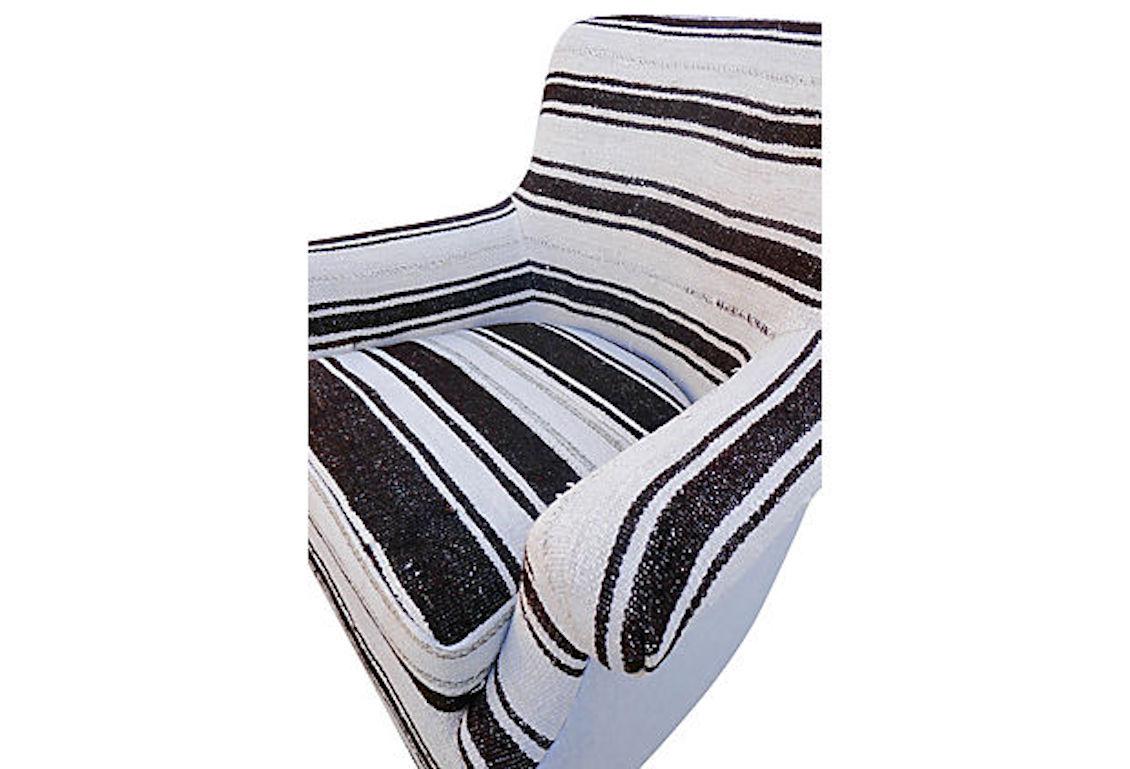 Swivel Club Chair in Vintage Berber Tribal Striped Kilim Wool, 