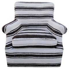 Swivel Club Chair in Vintage Berber Tribal Striped Kilim Wool, "One-of-a-kind"