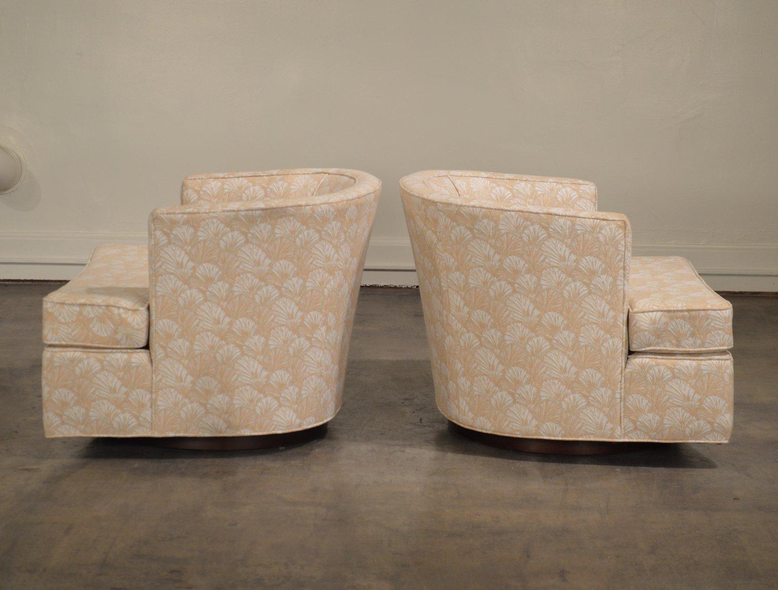 Mid-Century Modern Swivel Club Chairs by Harvey Probber on Walnut Plinth Bases