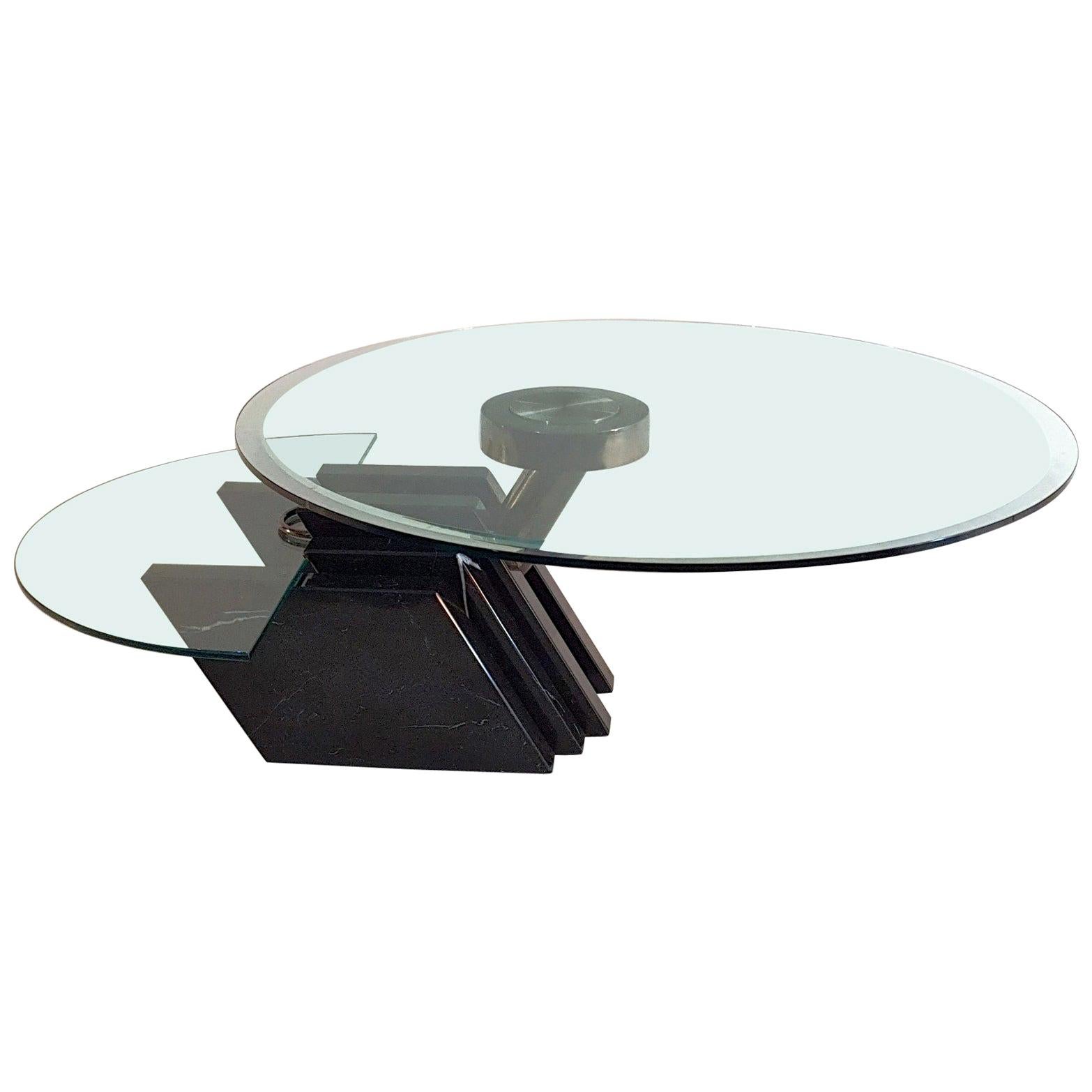 Swivel Coffee Table in Black Marble and Glass Made in Italy