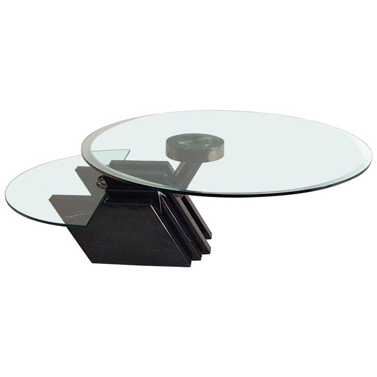 Swivel Coffee Table in Black Marble and Glass Made in Italy at 1stDibs