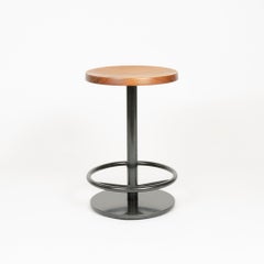 Swivel Counter Stool w/ Turned Seat in Walnut and Blackened Steel, Made to Order