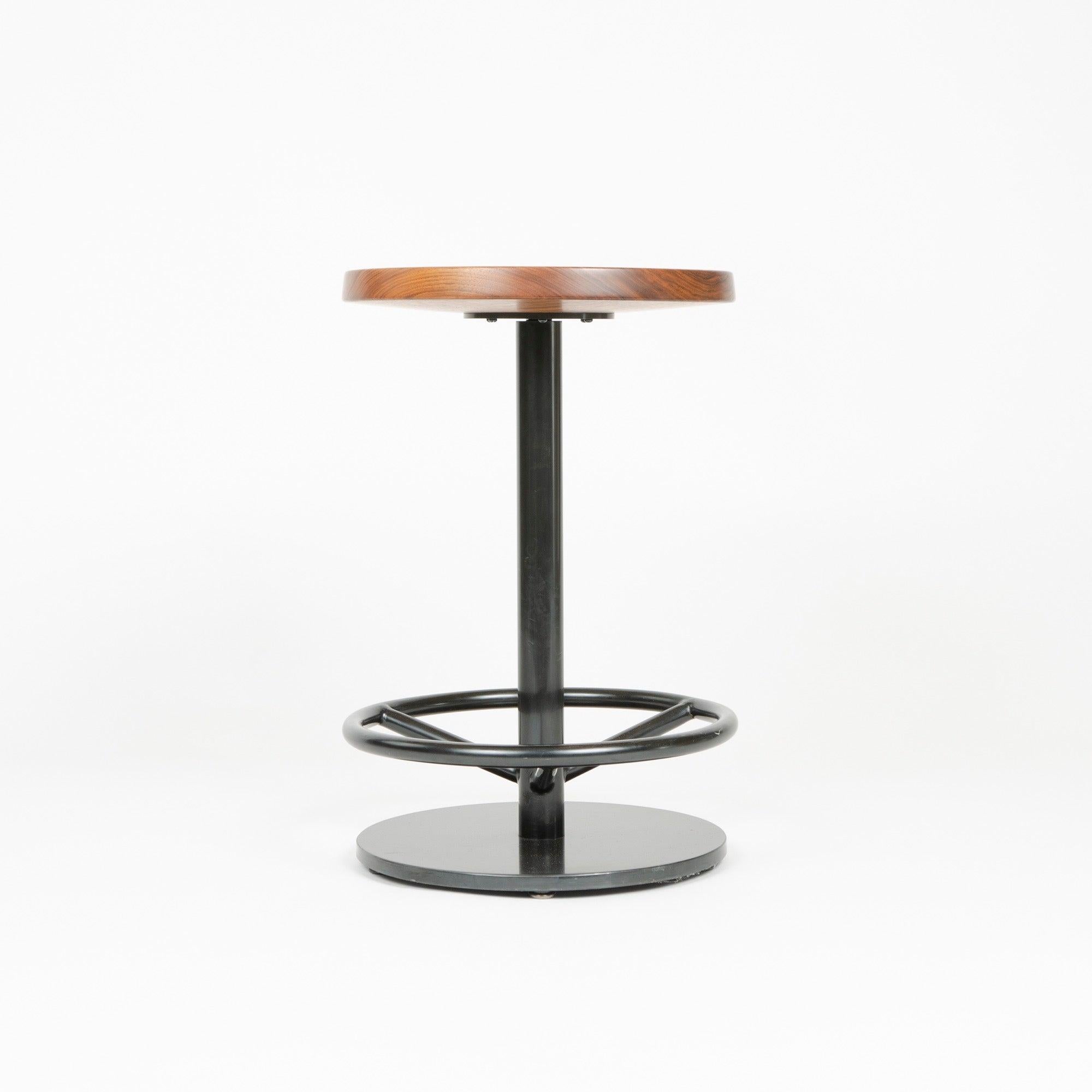 American Swivel Counter Stool w/ Turned Seat in Walnut and Blackened Steel, Made to Order For Sale
