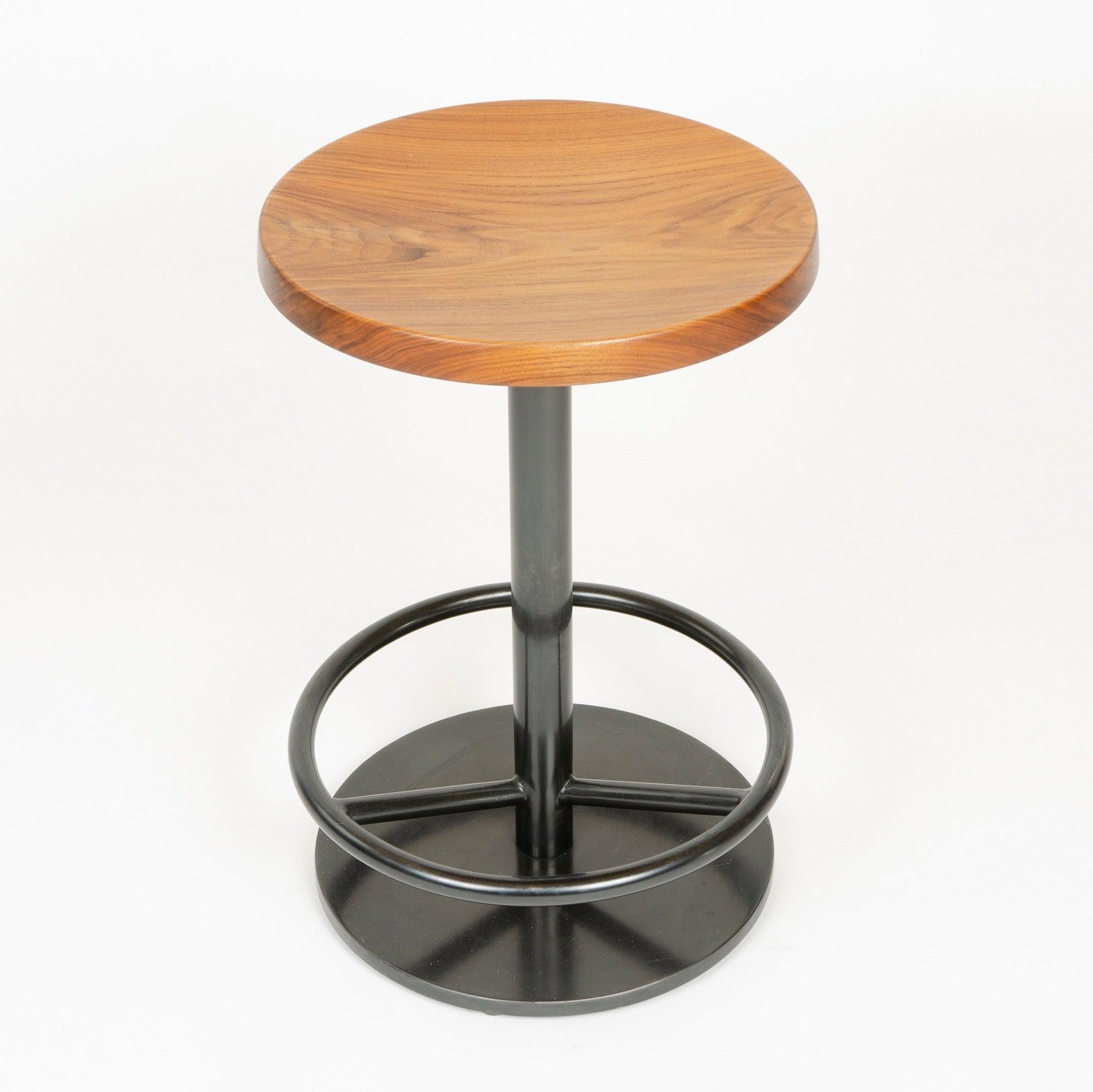 Swivel Counter Stool w/ Turned Seat in Walnut and Blackened Steel, Made to Order In Good Condition For Sale In Sagaponack, NY