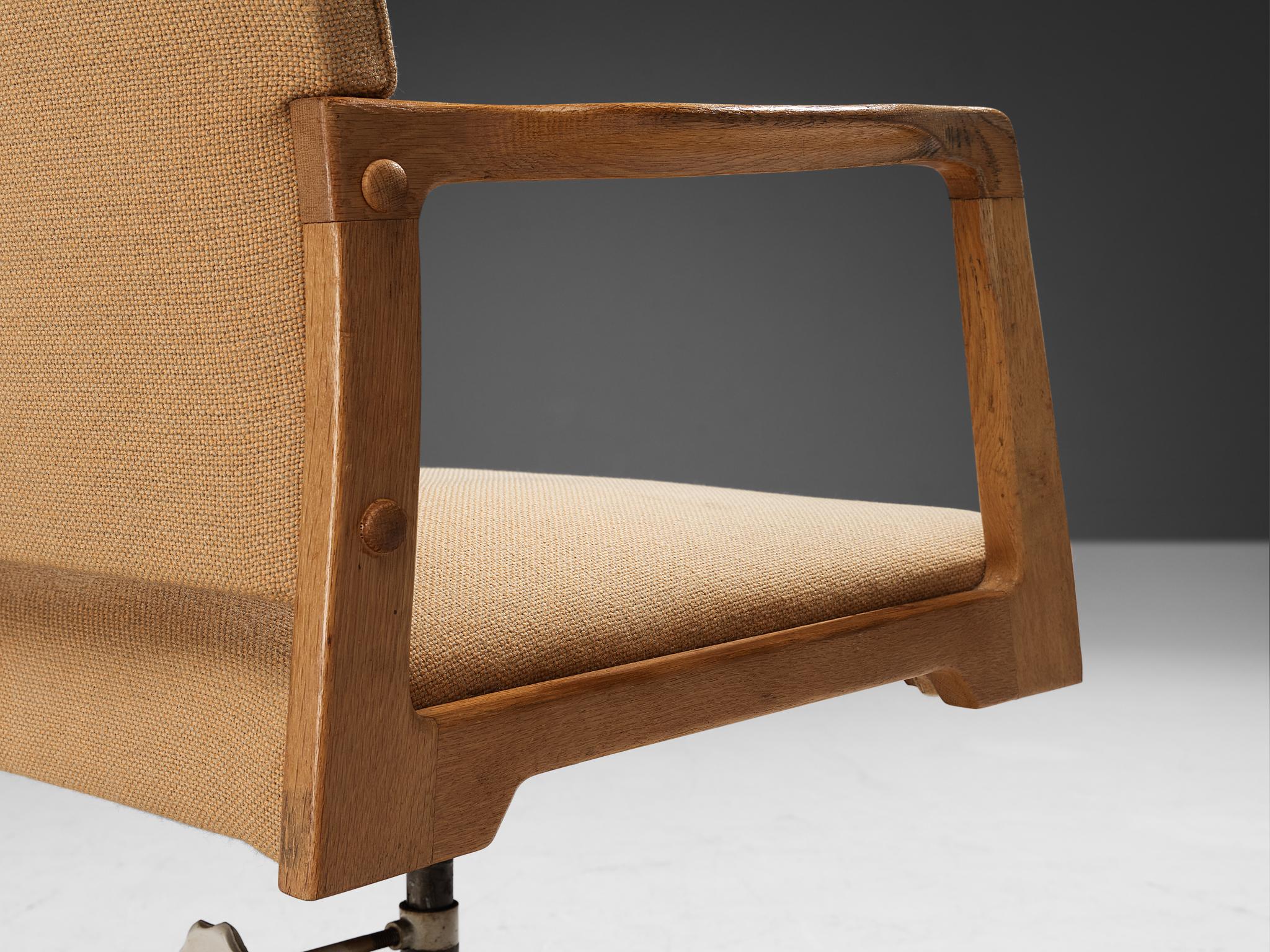 European Swivel Desk Chair in Beige Wool and Oak