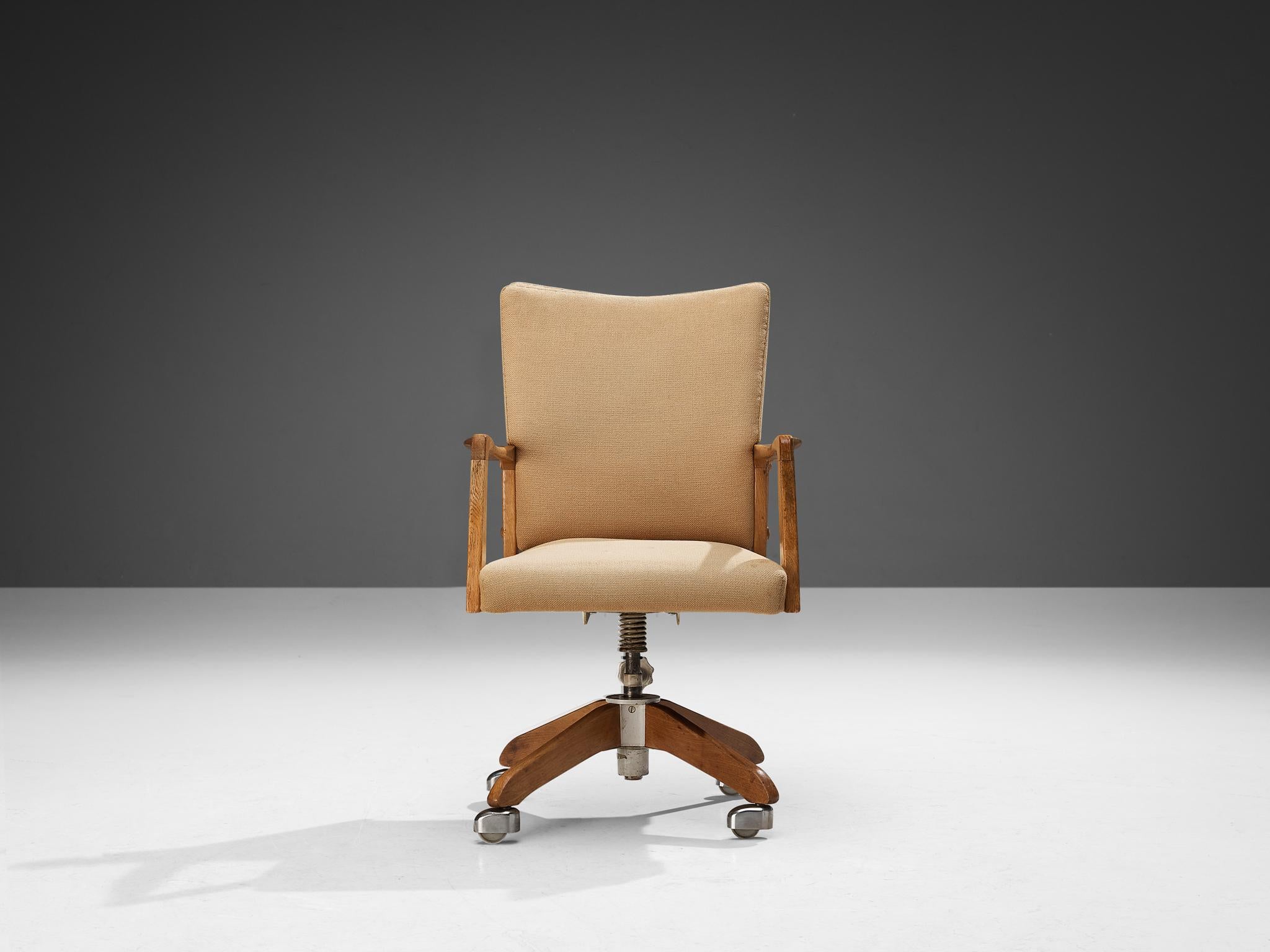 Swivel Desk Chair in Beige Wool and Oak In Good Condition In Waalwijk, NL