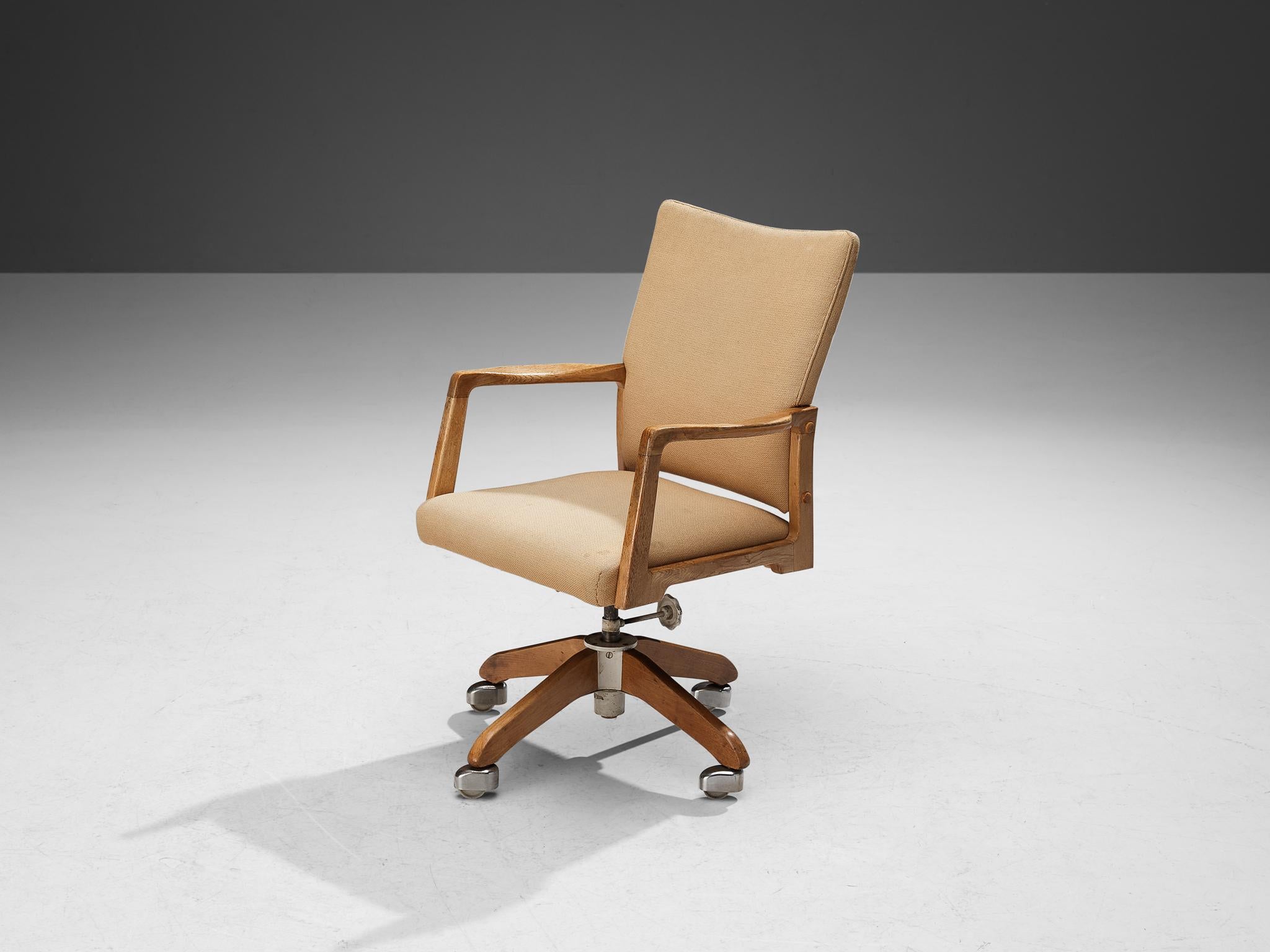 Metal Swivel Desk Chair in Beige Wool and Oak