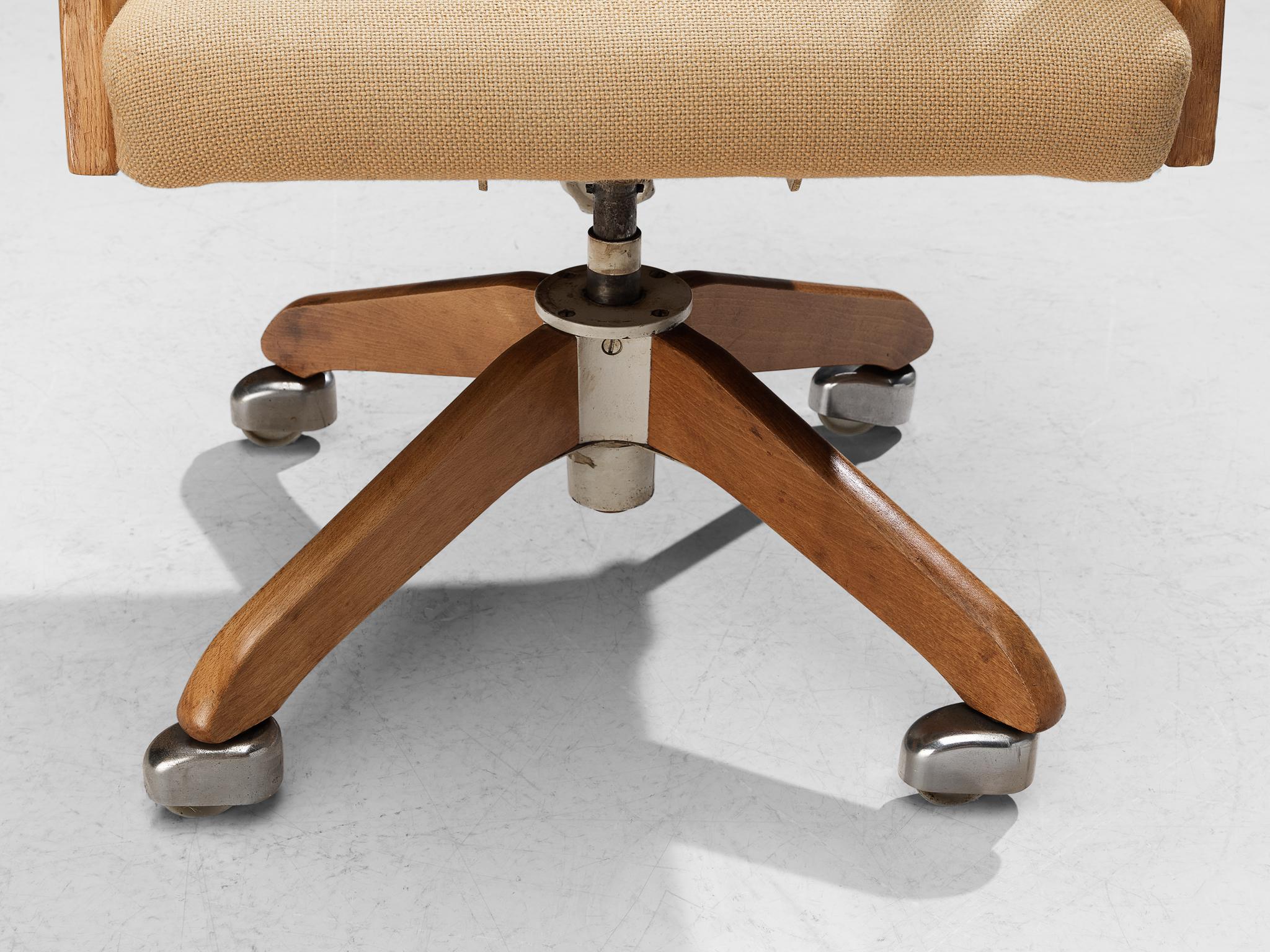 Swivel Desk Chair in Beige Wool and Oak 2