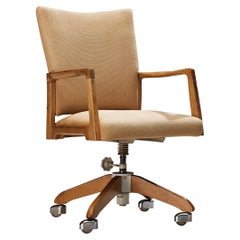 Swivel Desk Chair in Beige Wool and Oak