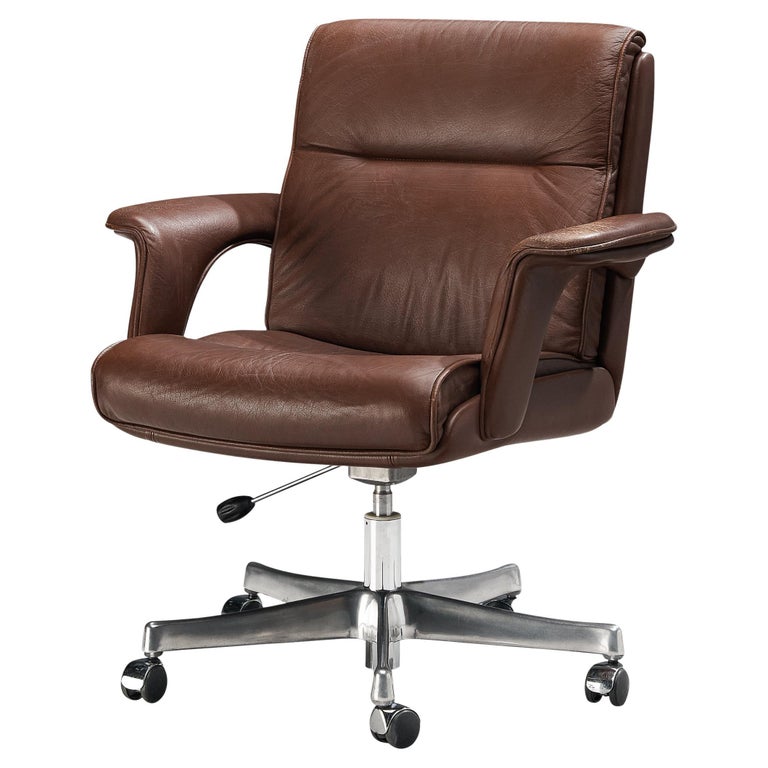 Swivel Desk Chair in Brown Leather at 1stDibs