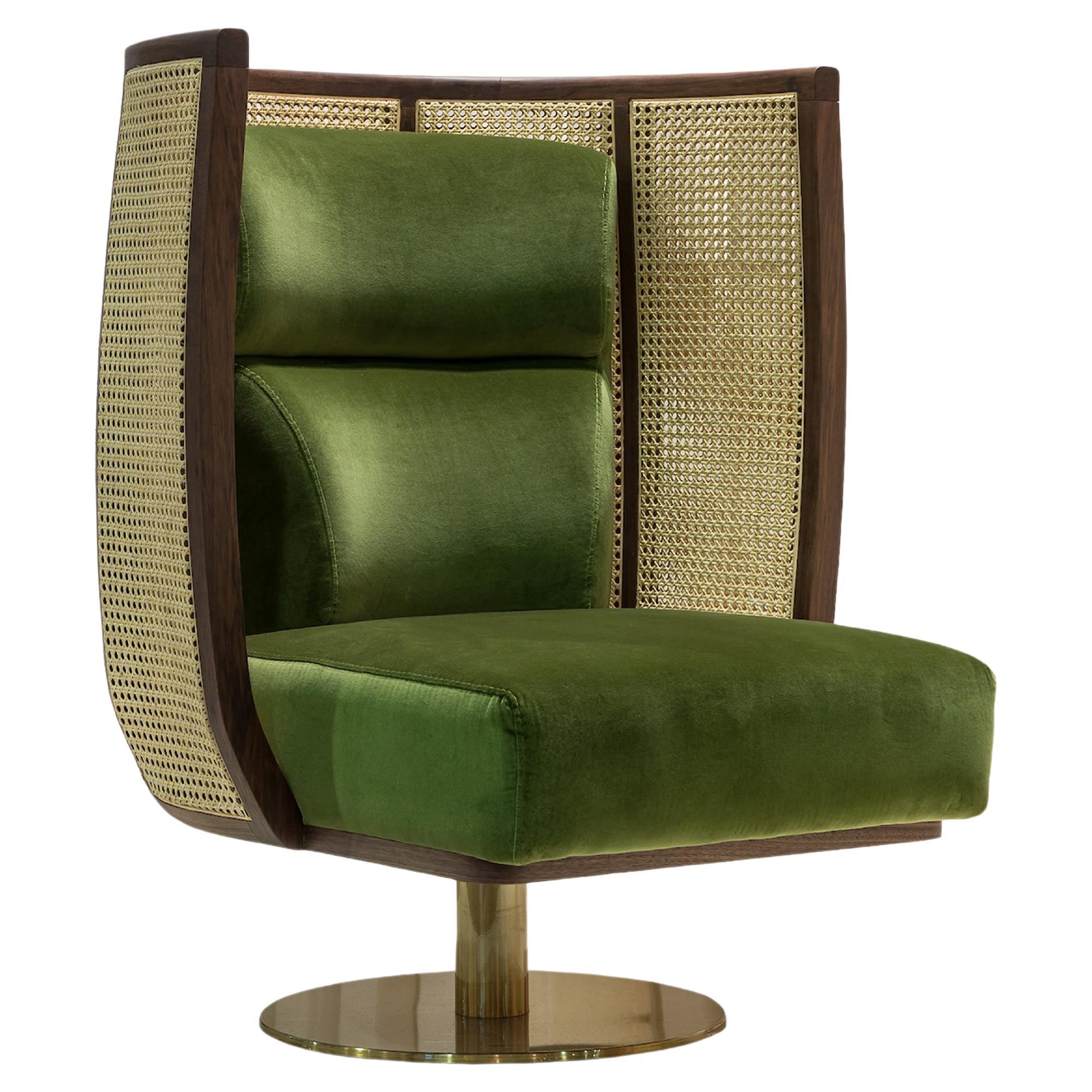 Armchair Luc with Soft Velvet and Natural Rattan For Sale at 1stDibs ...