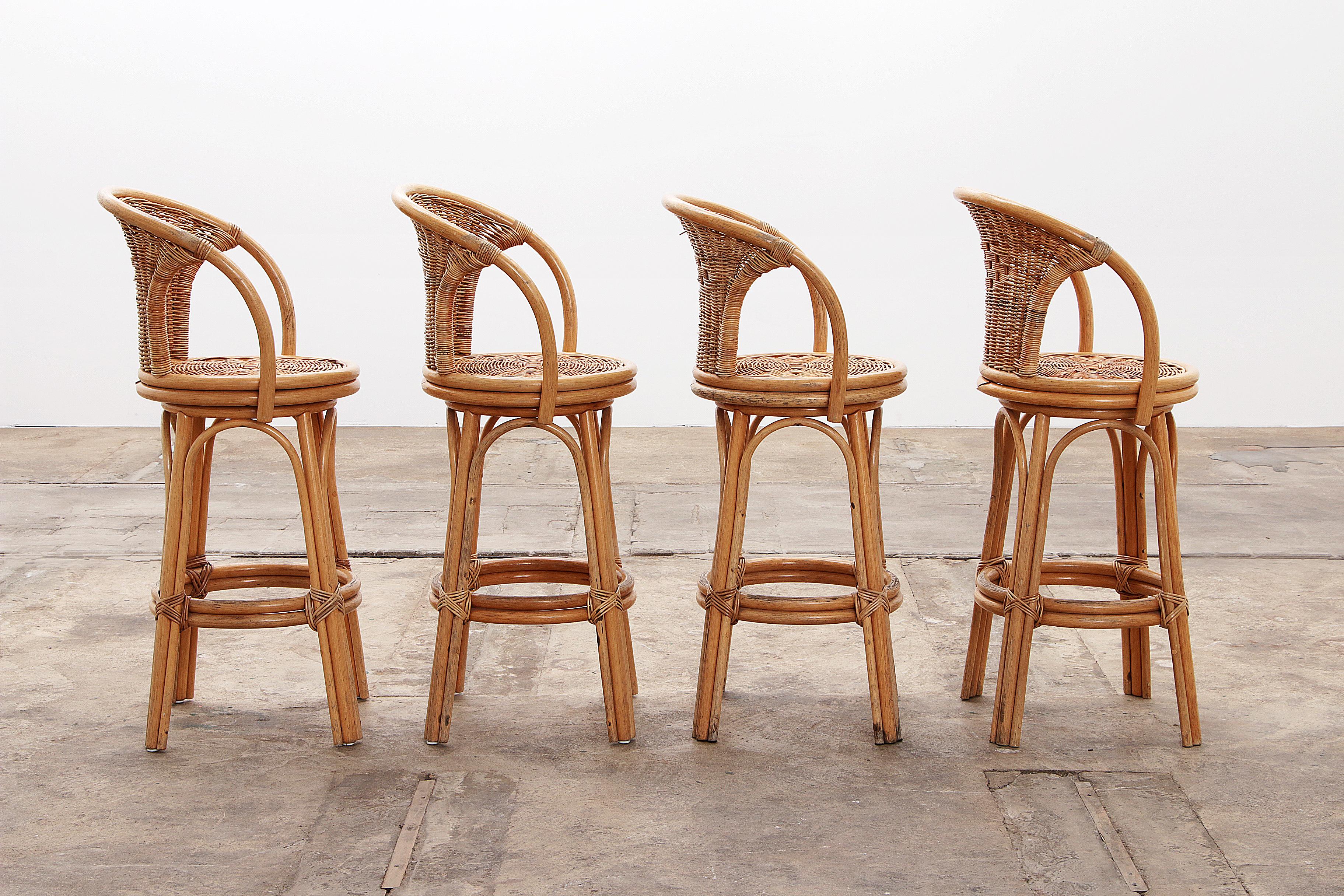 Bamboo Swivel French bar stools in bohemian style with bamboo frame