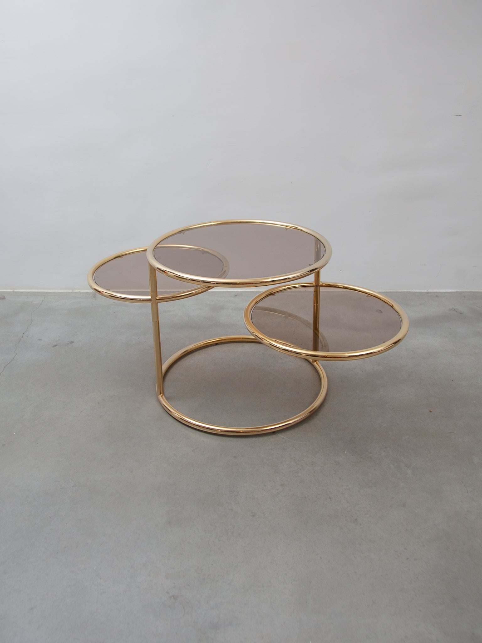 Mid-Century Modern Swivel Glass, Brass Round Coffee Table by Milo Baughman for Morex, Italy, 1970s