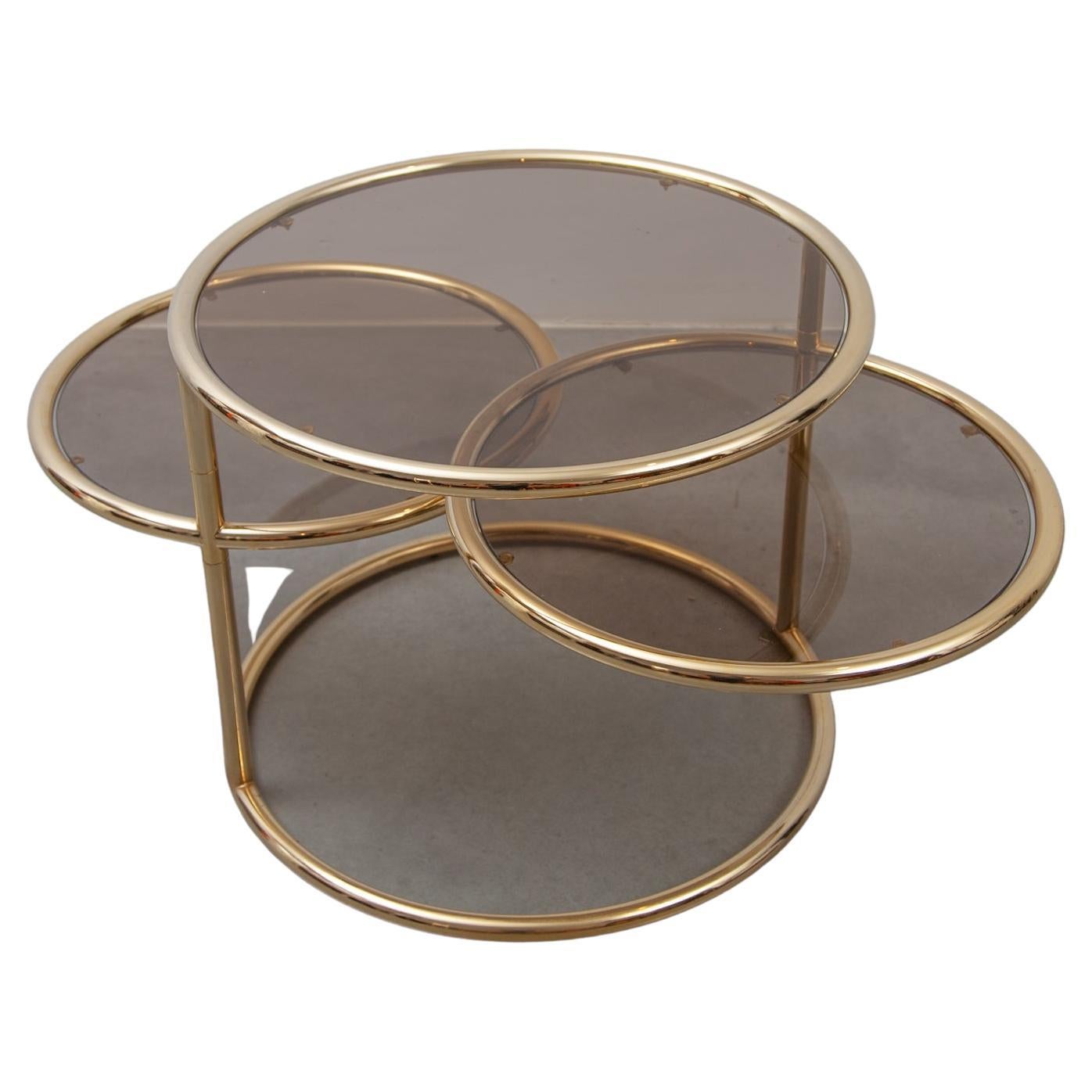 Swivel Glass, Brass Round Coffee Table by Milo Baughman for Morex, Italy, 1970s In Good Condition In Antwerp, BE