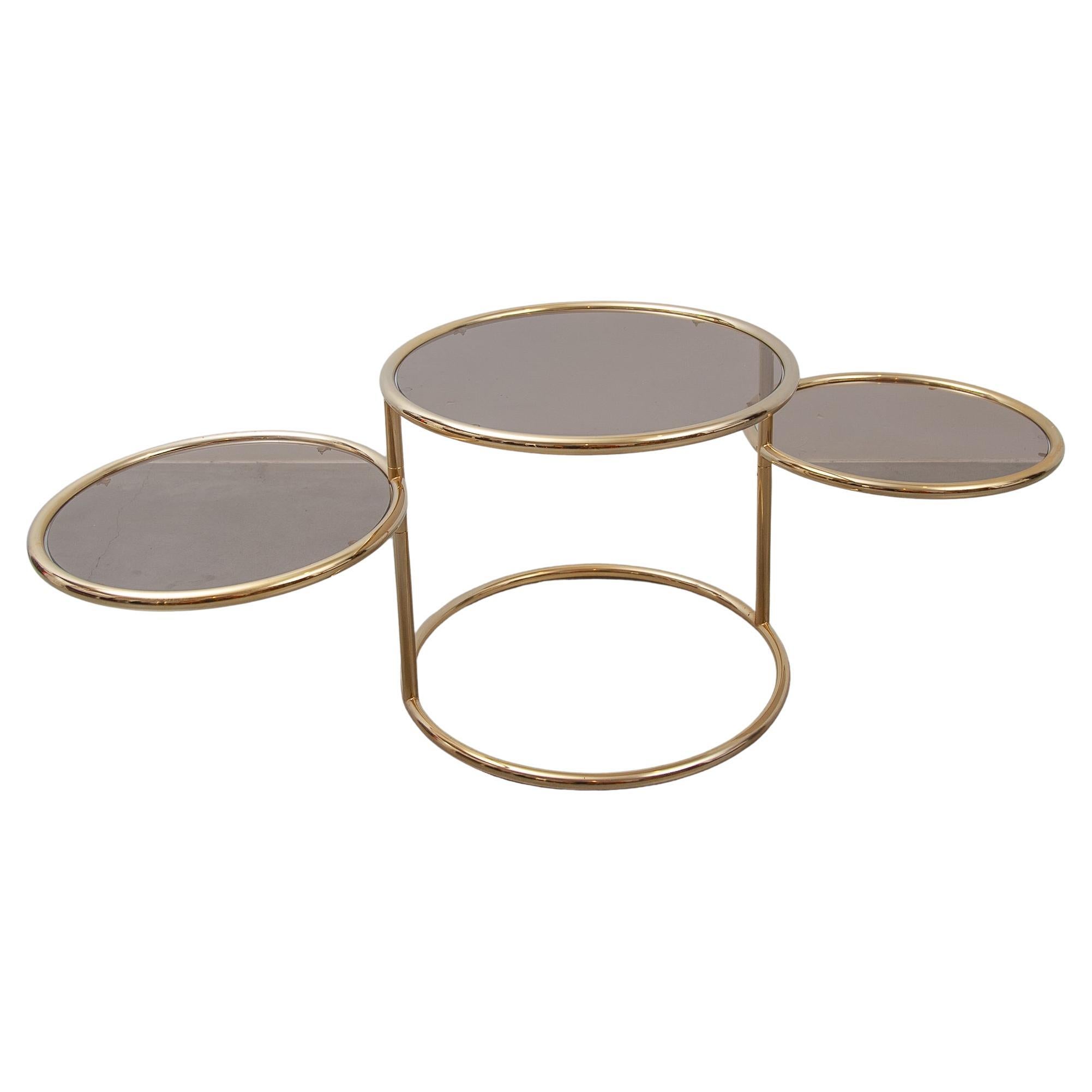 Swivel Glass, Brass Round Coffee Table by Milo Baughman for Morex, Italy, 1970s 1