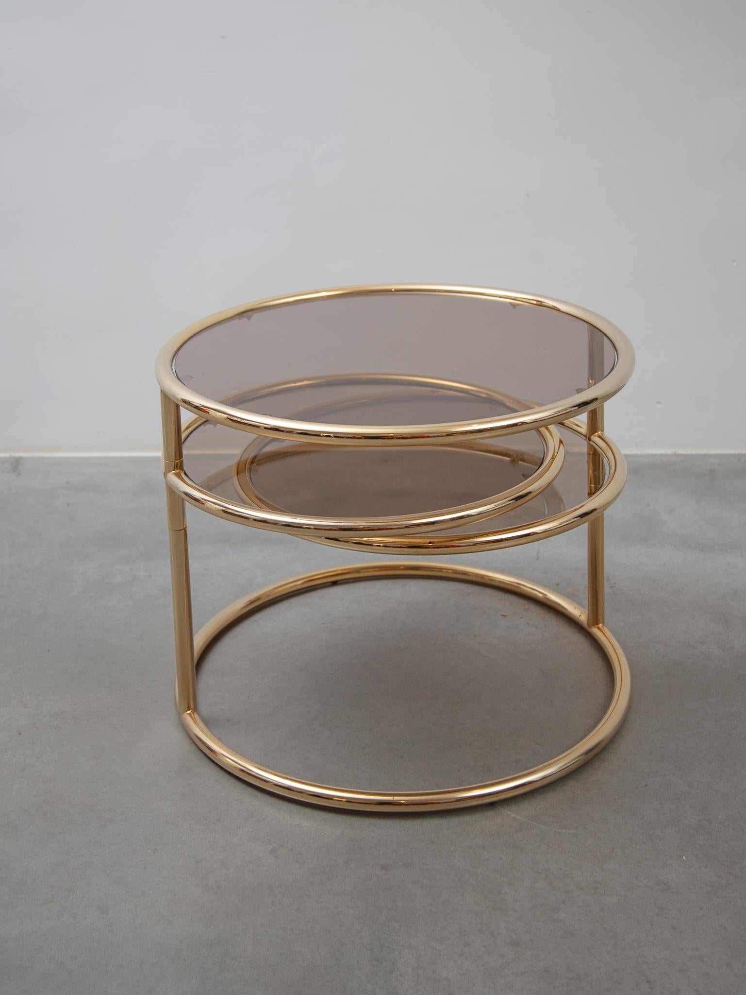 Swivel Glass, Brass Round Coffee Table by Milo Baughman for Morex, Italy, 1970s 2
