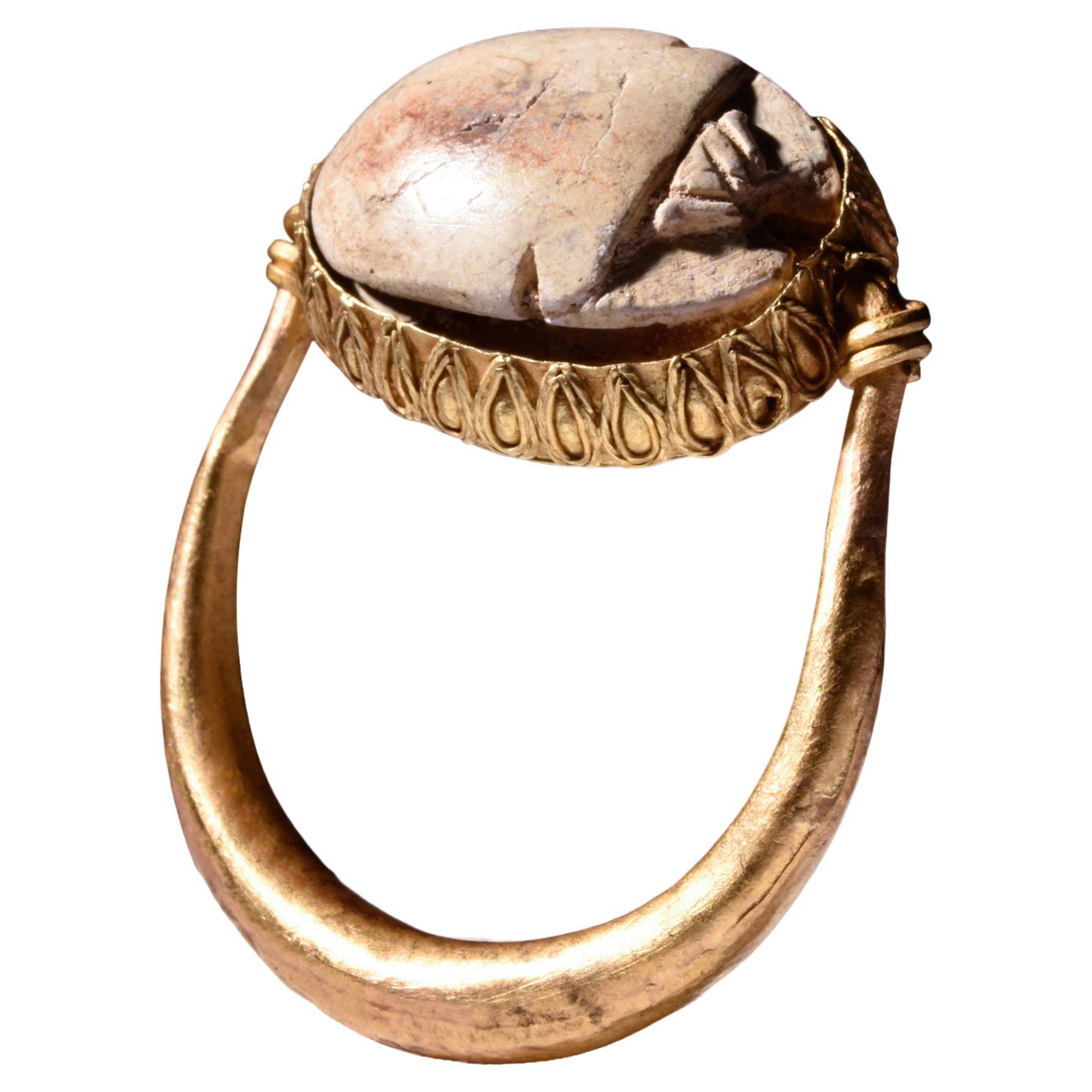 Swivel Gold Ring with Egyptian Scarab For Sale