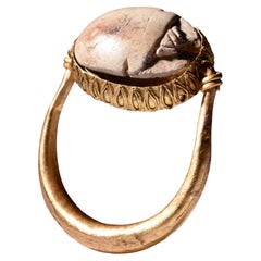 Swivel Gold Ring with Egyptian Scarab