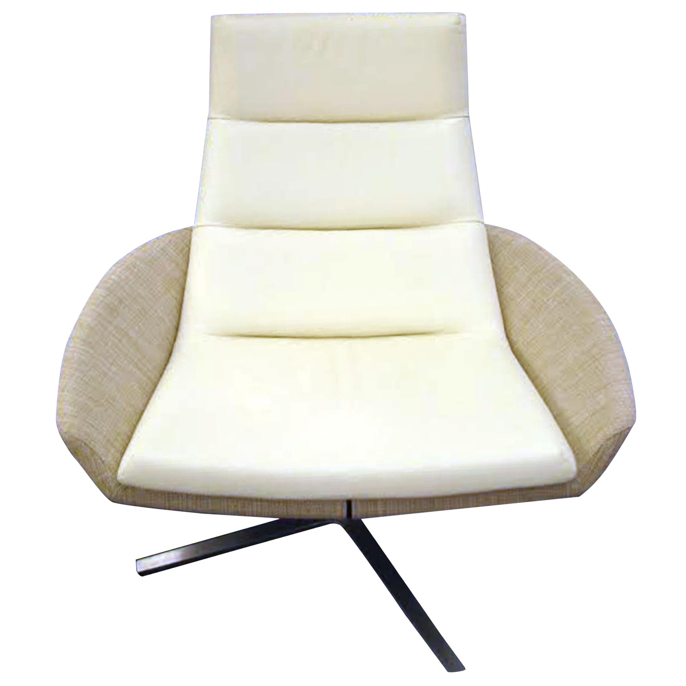 Montis Swivel High Back White Leather and Fabric Hugo Lounge