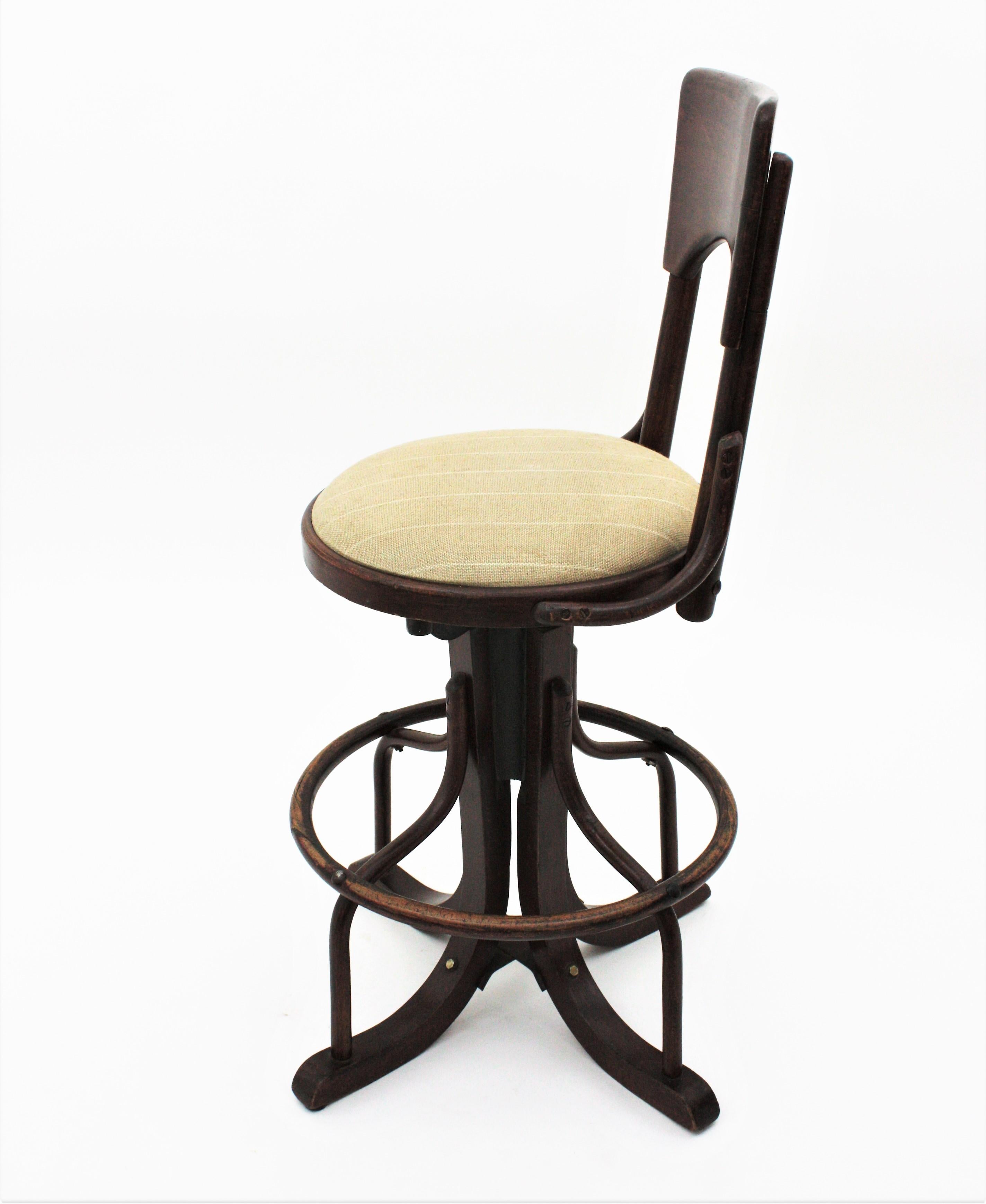 Austrian Swivel High Stool in Bentwood For Sale